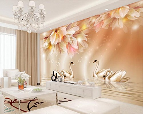 3D Wallpaper Fashion Flower Swan Design - 450x300cm Self-Adhesive Mural for Living Room, Bedroom, TV Backdrop - Waterproof & Easy to Install Home Decor Wall Stickers (Perfect for Accent Walls, Photo Booths & Interior Design Projects)