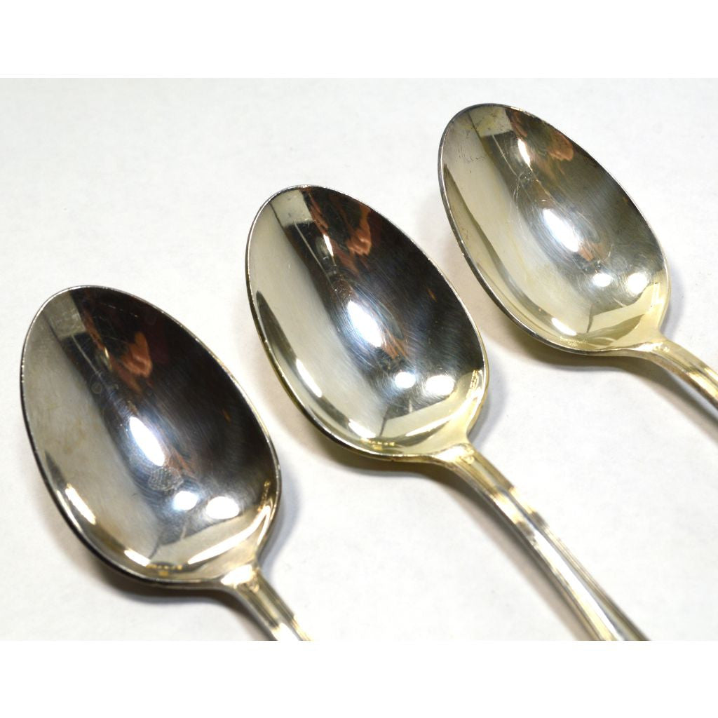 Vintage ERCUIS Silver Plated Flatware Set - 3 Oval Teapoons & Fruit Spoons with Wave Pattern - Perfect for Afternoon Tea, Dessert Serving & Antique Collection