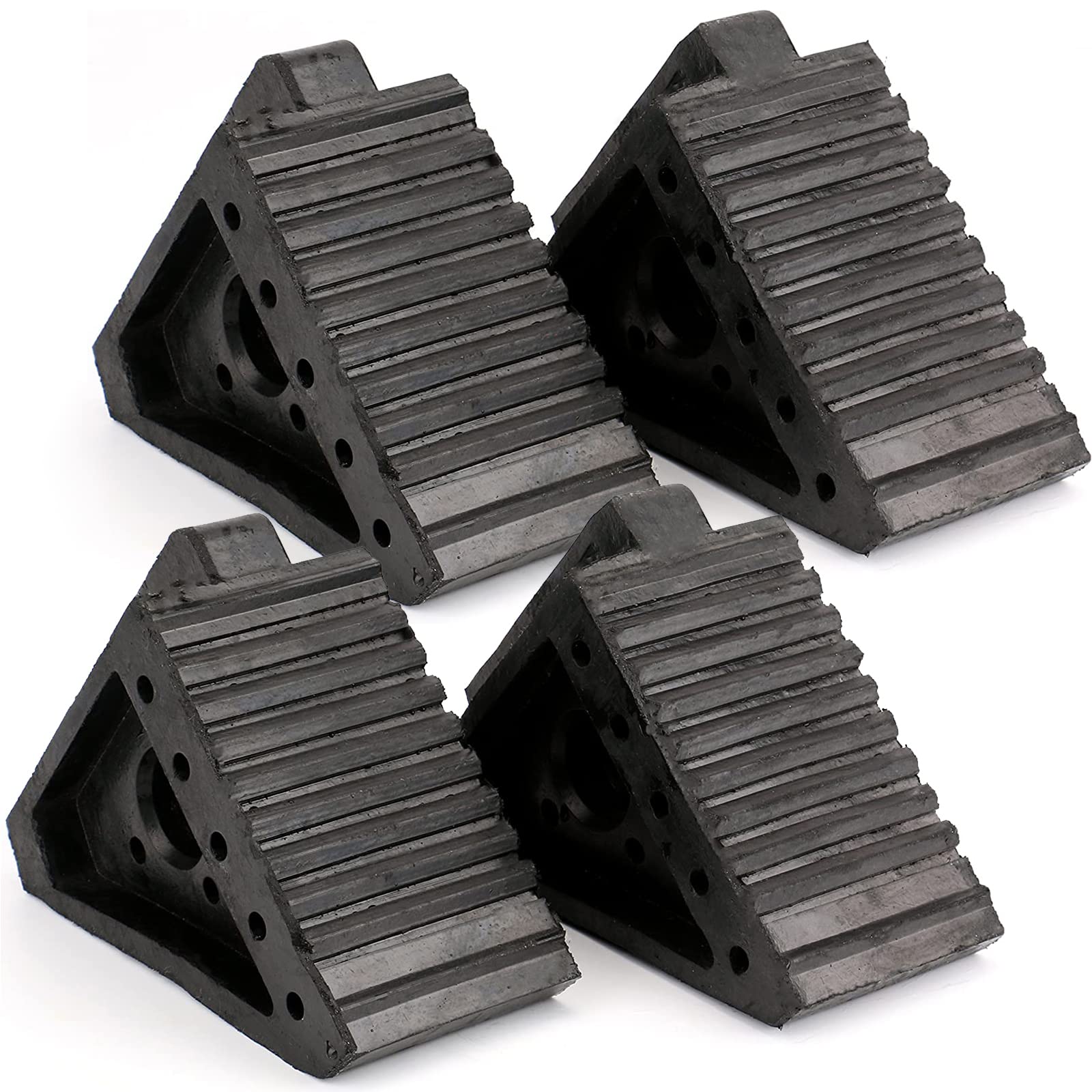 Fasmov 4 Pack Heavy Duty Rubber Wheel Chocks for Cars, Trucks, RVs, Trailers & ATVs - Non-Slip Vehicle Stabilizer with Ergonomic Handles (Perfect for Parking, Storage & Travel Safety)