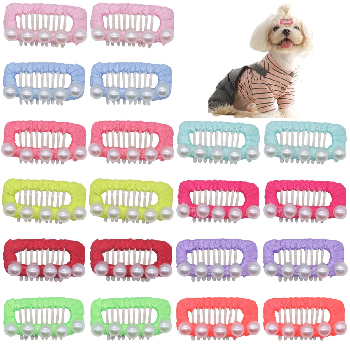 Wepetyo 20 PCS Cute Dog Hair Clips & Topknot Bows for Small Dogs - Pet Grooming Accessories in Mix Colors - Perfect for Puppy Parties, Grooming, and Daily Styling