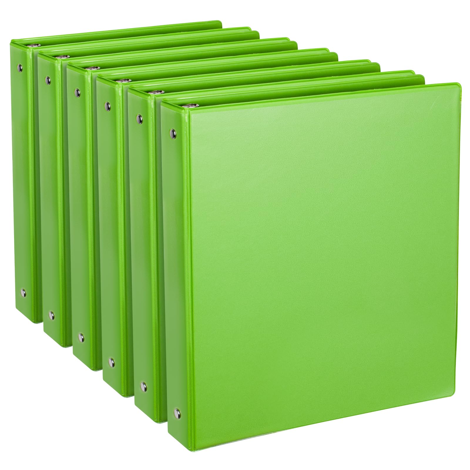 1-Inch 3 Ring Binder, 6-Pack Green Round Ring Binders for Letter Size Paper - Perfect for School, Office Presentations & Document Organization