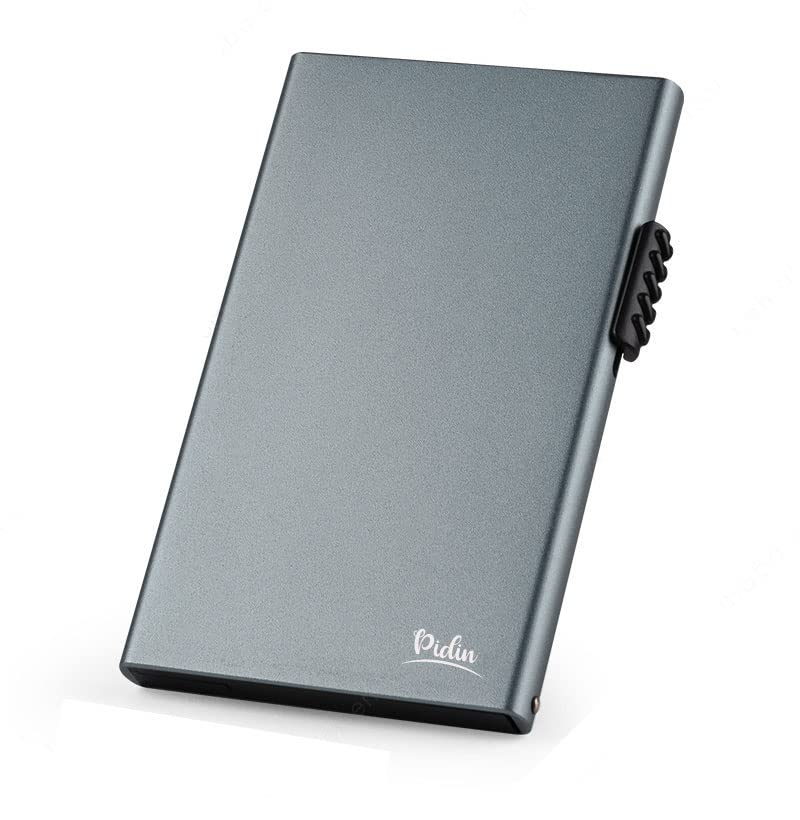 PIDIN Pop Up Wallet - Slim Minimalist Aluminum Credit Card Holder (Space Grey) | RFID Blocking | Perfect for Travel, Business & Everyday Use
