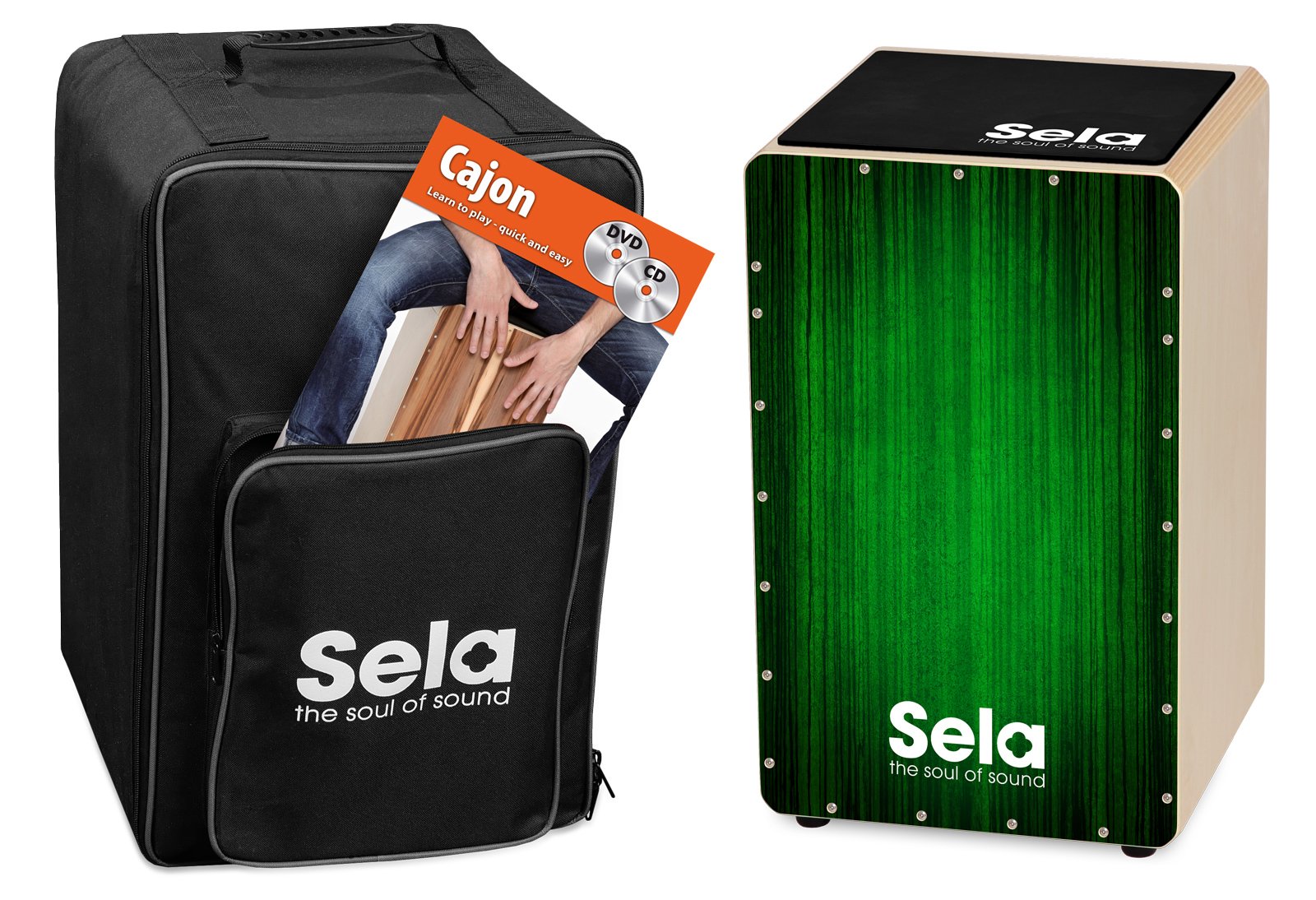 Sela Varios Green Complete Learning Set with Backpack, Practice Pad, Cajon Method Book, CD & DVD (SE 131 EN) - Perfect for Music Students & Percussion Beginners