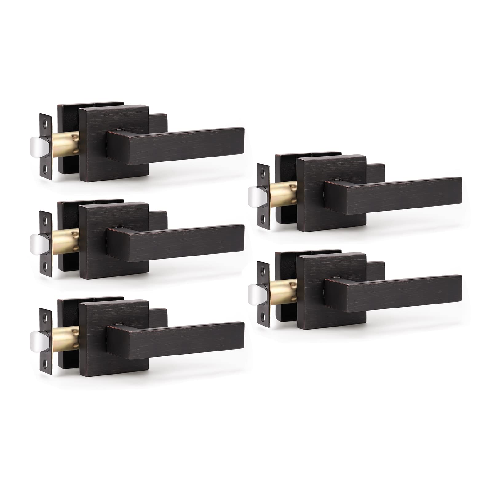 KNOBWELL Heavy Duty Interior Door Handles Set - Oil Rubbed Bronze Finish, Passage & Closet Door Lever (5 Pack, Left/Right Handing, 2.07 lb) - Perfect for Hallways, Bedrooms & Office Doors