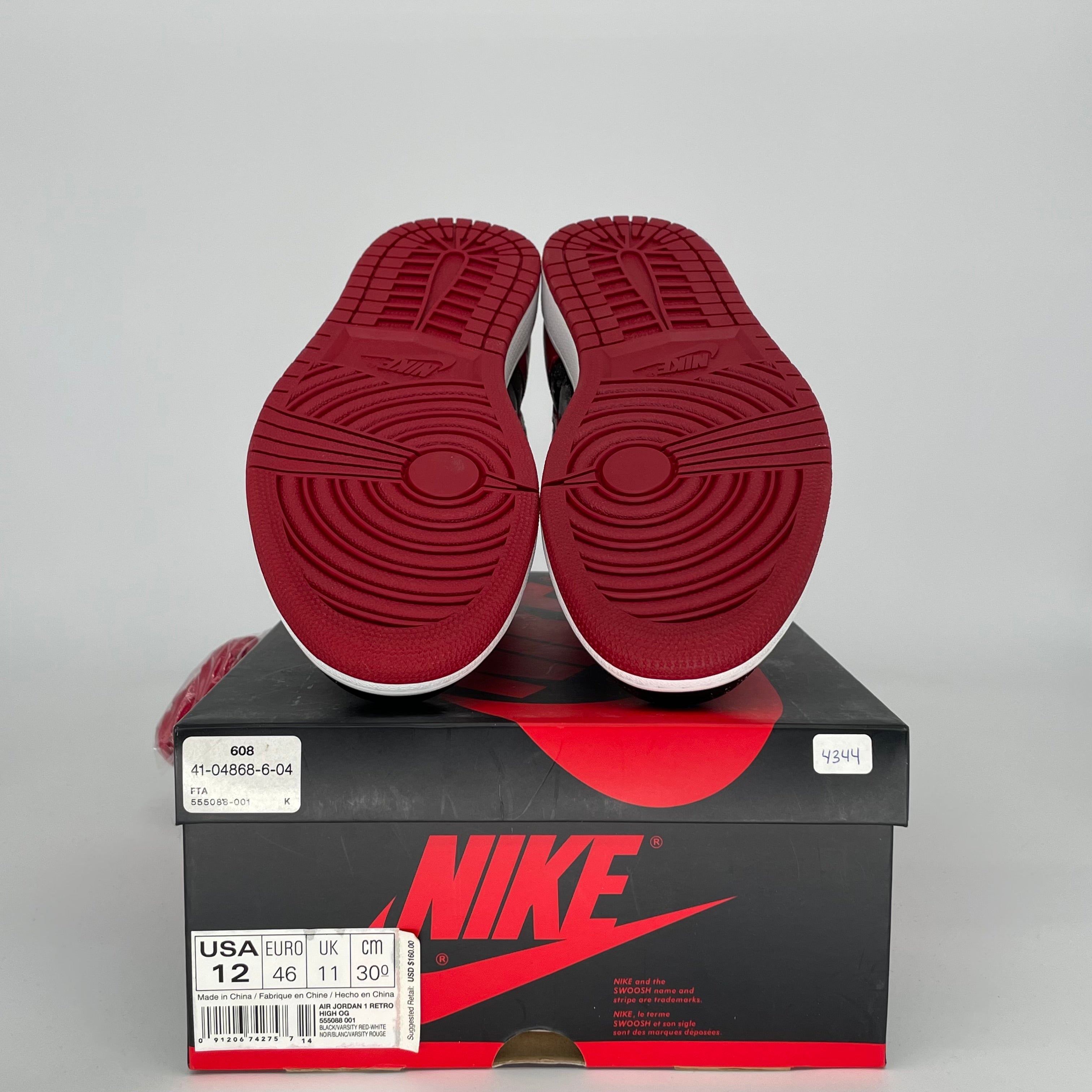 Original Air Jordan 1 Retro High OG 'Bred' Black/Red Men's Basketball Shoes Size 12 (555088-001) - Perfect for Sneaker Collectors & Streetwear Fashion