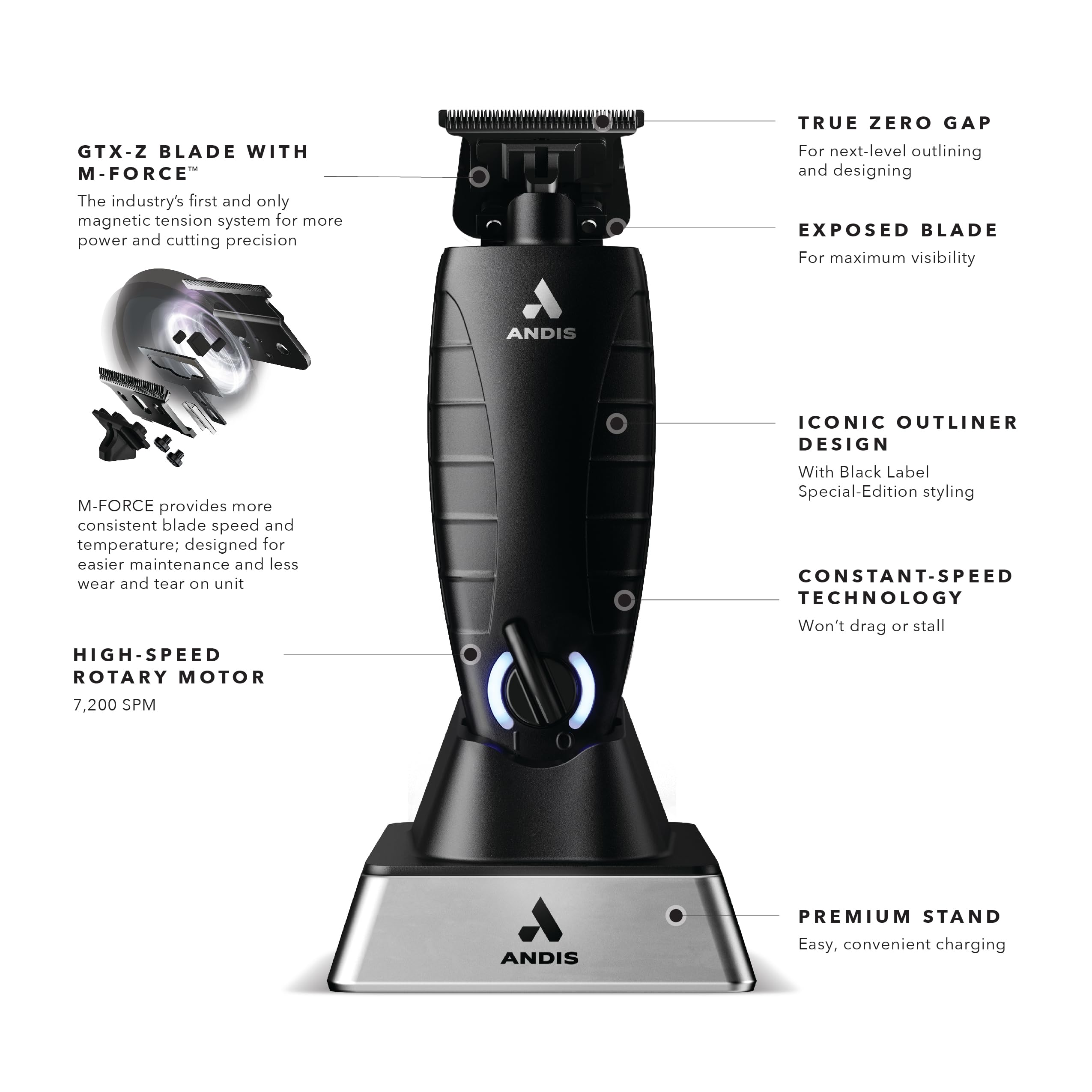 Andis GTX-EXO Black Label Special Edition Professional Cordless Hair Clipper - Lithium-ion Beard Trimmer with M-Force Motor & Charging Stand - Perfect for Barbershops, Home Grooming & Travel Use