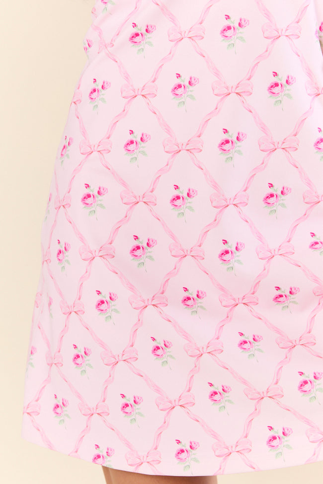 Active Vibe Pink Roses and Bows V-Neck Workout Dress with Built-in Shorts - Perfect for Yoga, Running & Gym Wear