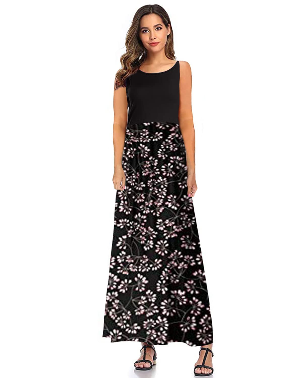 SHELY Women's Sleeveless Loose Plain Casual Maxi Long Dresses with Pockets - Summer Beach Cover Up, Vacation Outfit, Boho Chic Dress for Outdoor Parties & Date Nights