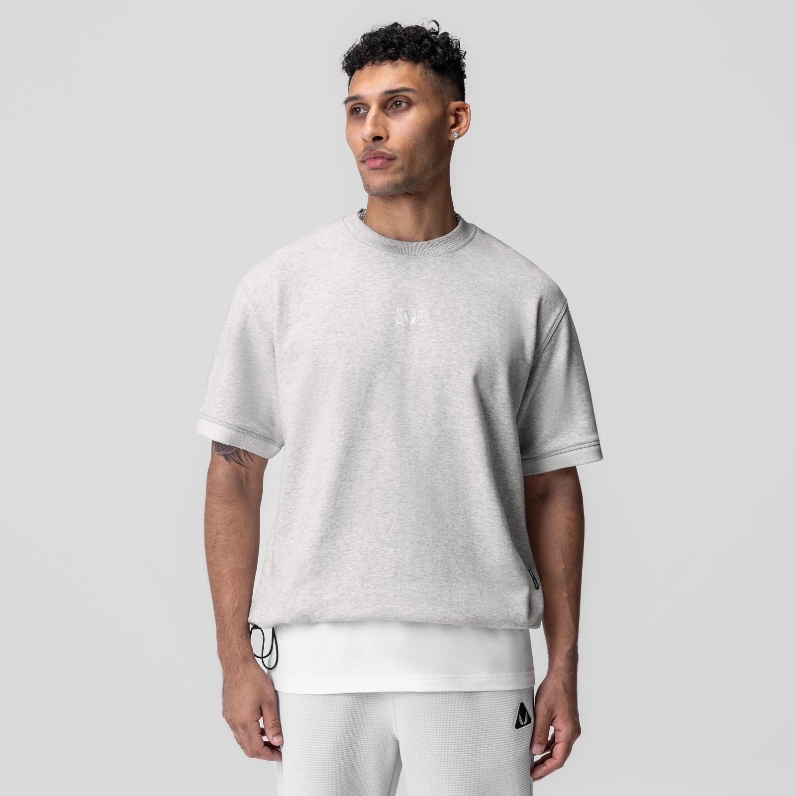 Herringbone Terry Oversized Cinch Tee for Women - Soft Heather Grey Relaxed Fit T-Shirt - Perfect for Lounge Wear, Casual Outfits and Everyday Comfort