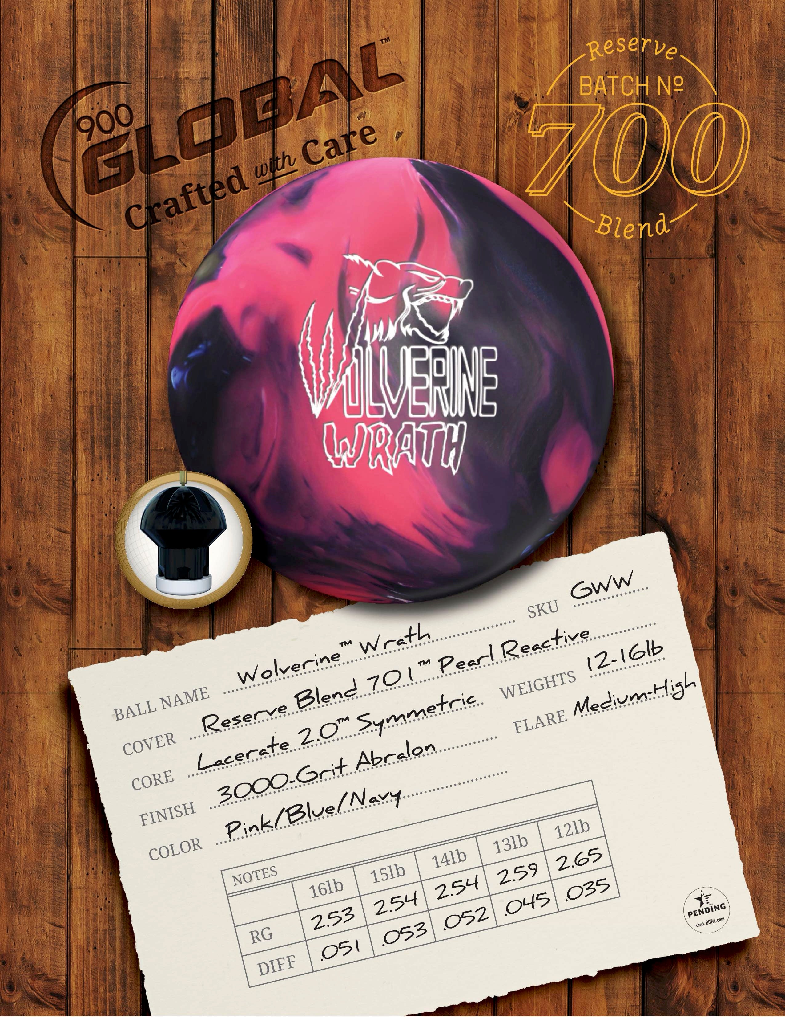 900 Global Wolverine Wrath Bowling Ball - High Performance Reactive Resin for Hook Potential | Perfect for Competitive Play & League Bowling