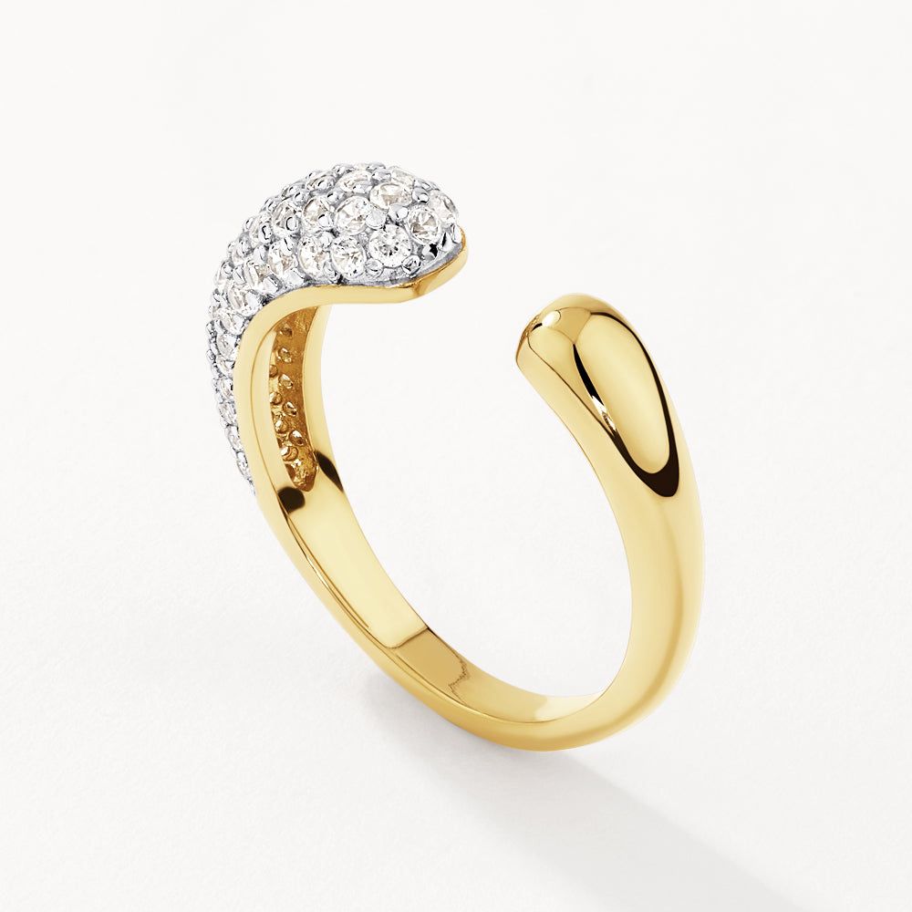 Gold White Zircon Pave Open Dome Ring for Women - Elegant Statement Jewelry for Parties, Weddings & Special Occasions