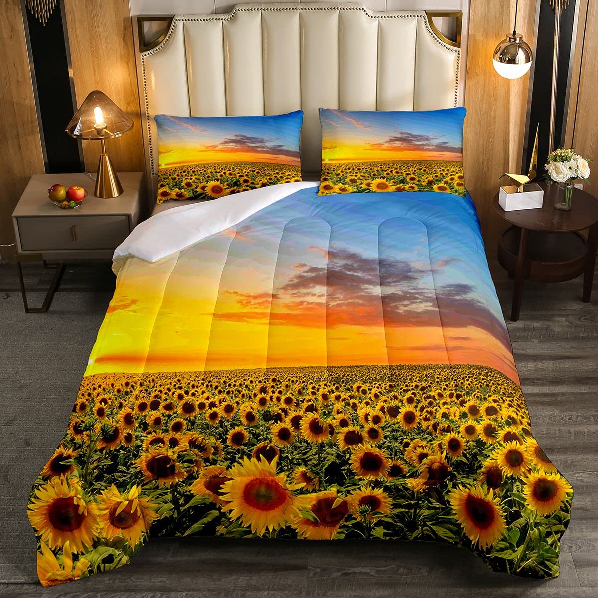 Sunflower Bedding Set for Girls - Chic Floral Blossom Comforter with Bright Botanical Design | Soft Colorful Duvet Cover & Queen Quilt Set for Kids & Teens | Perfect for Bedroom Decor, Sleepovers & Cozy Room Makeovers