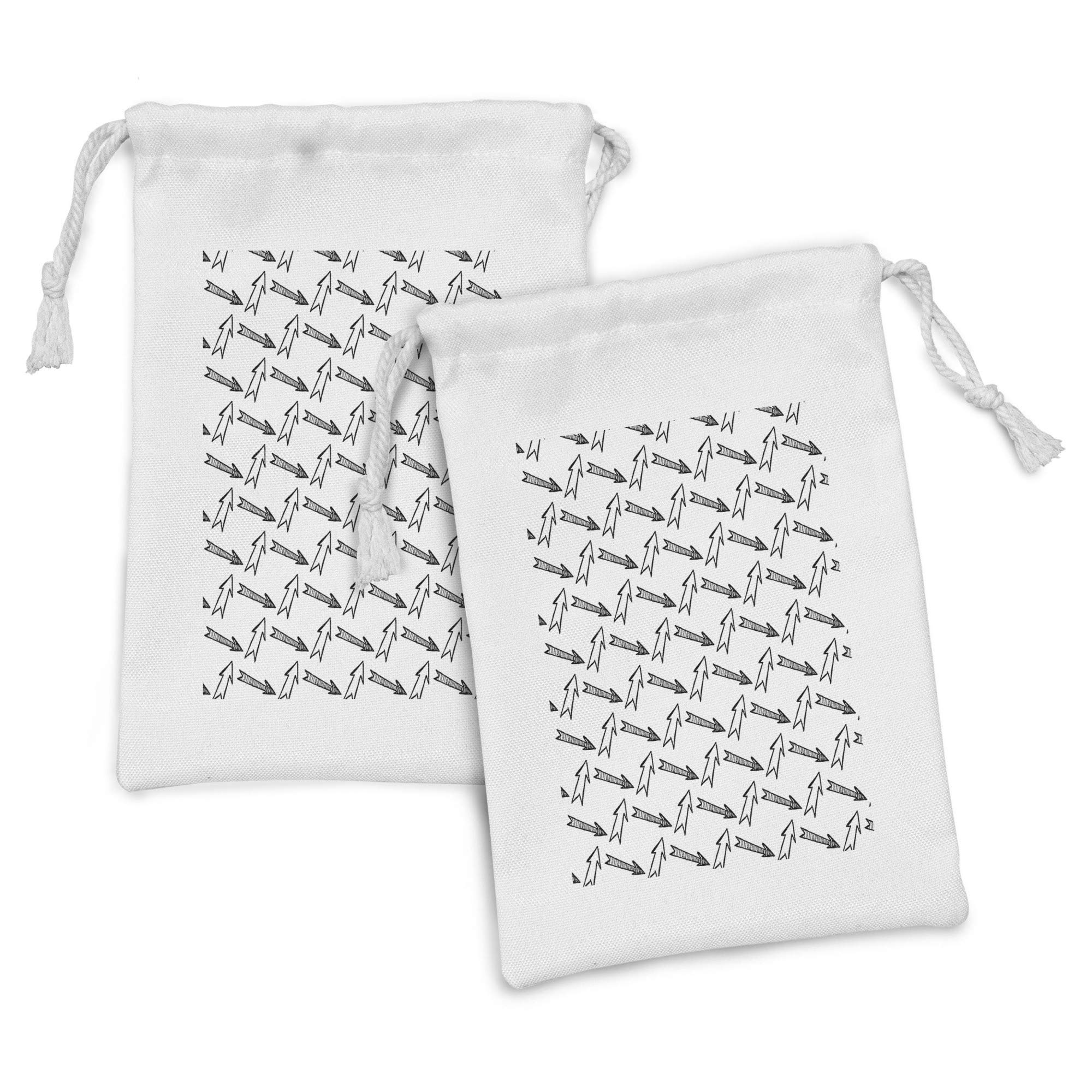 Ambesonne Arrow Fabric Pouch Set of 2 - Hand Drawn Monochrome Striped Drawstring Bags (9