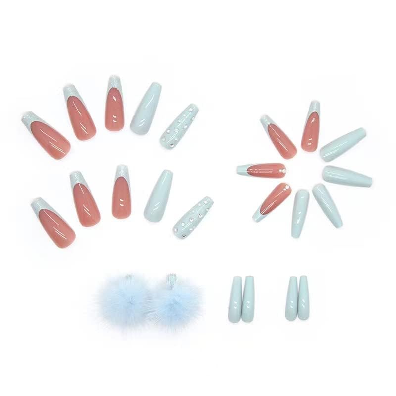 Valentine's Day Long Coffin Press On Nails - 24Pcs Full Rhinestone False Nails | Ballet & Trapezoid Fake Nails for Women | Perfect for Date Night, Bridal Shower & Special Occasions