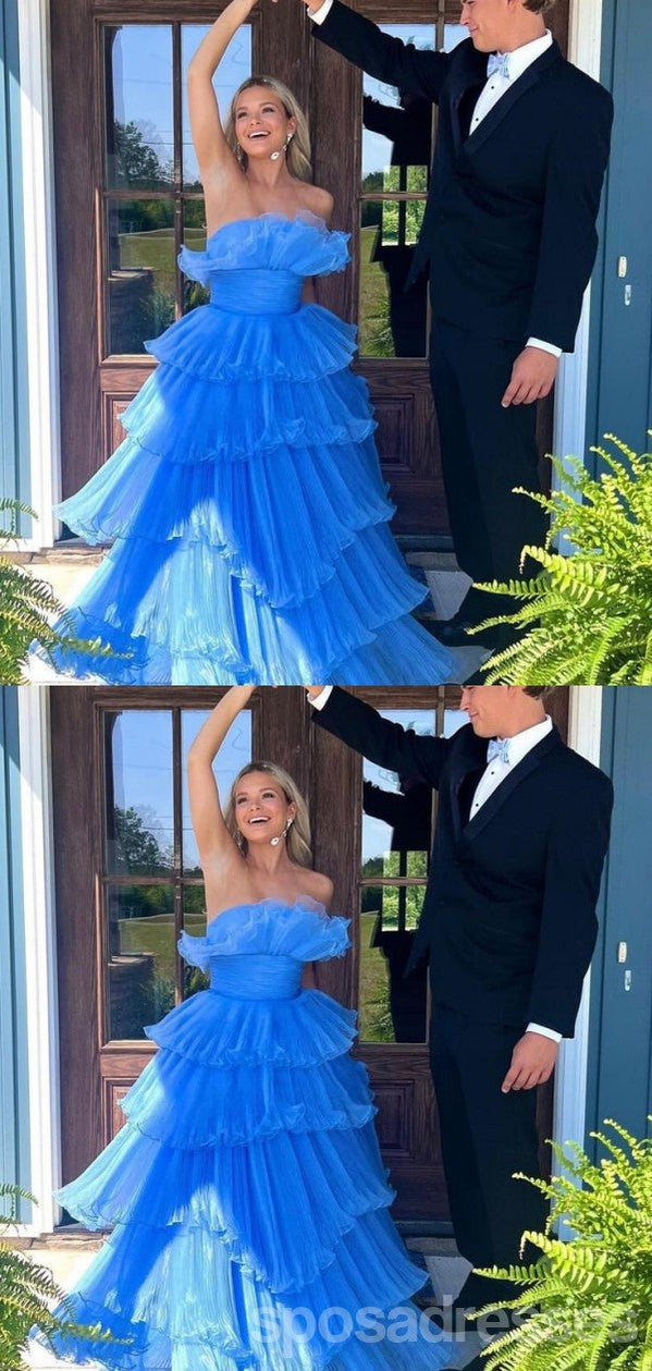 Elegant Blue A-Line Long Prom Dresses for Women | Formal Evening Gowns | Perfect for Homecoming, Wedding Guest & Special Occasions