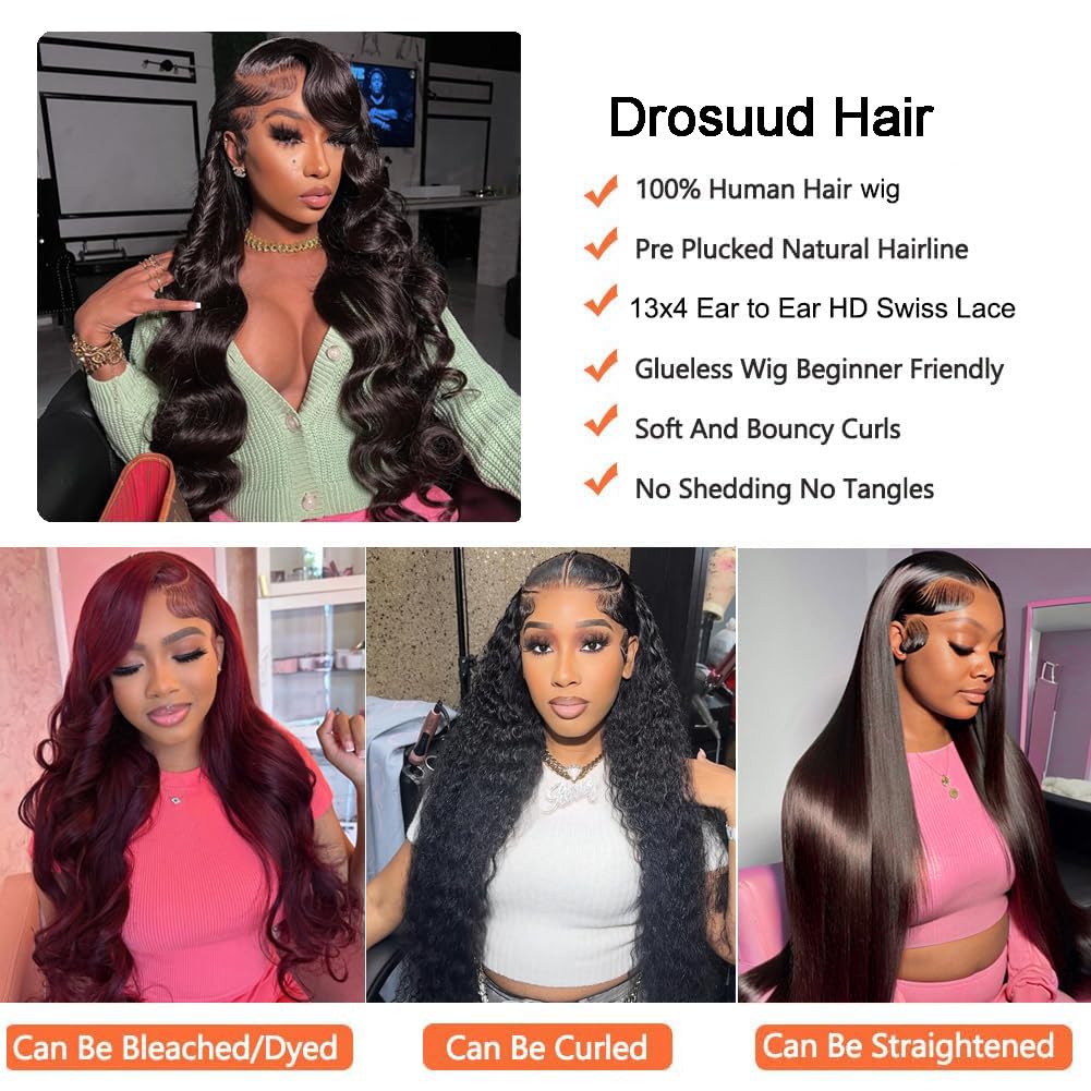 30 Inch Lace Front Wig Human Hair 13x4 HD Body Wave - Pre Plucked 180 Density Glueless Frontal Wig - Natural Look for Daily Wear, Cosplay & Special Occasions