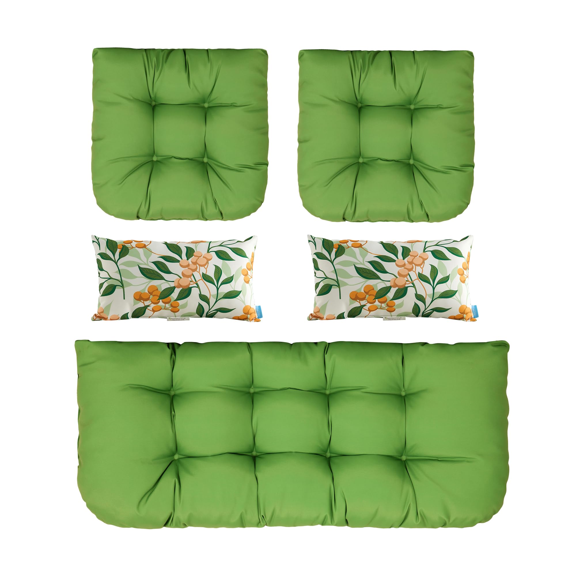 ARTPLAN All-Weather Outdoor Cushions Set of 5 - Waterproof Loveseat & Bench Cushions with Tufted Design for Patio Furniture - Perfect for Garden, Deck, Poolside & Porch Relaxation