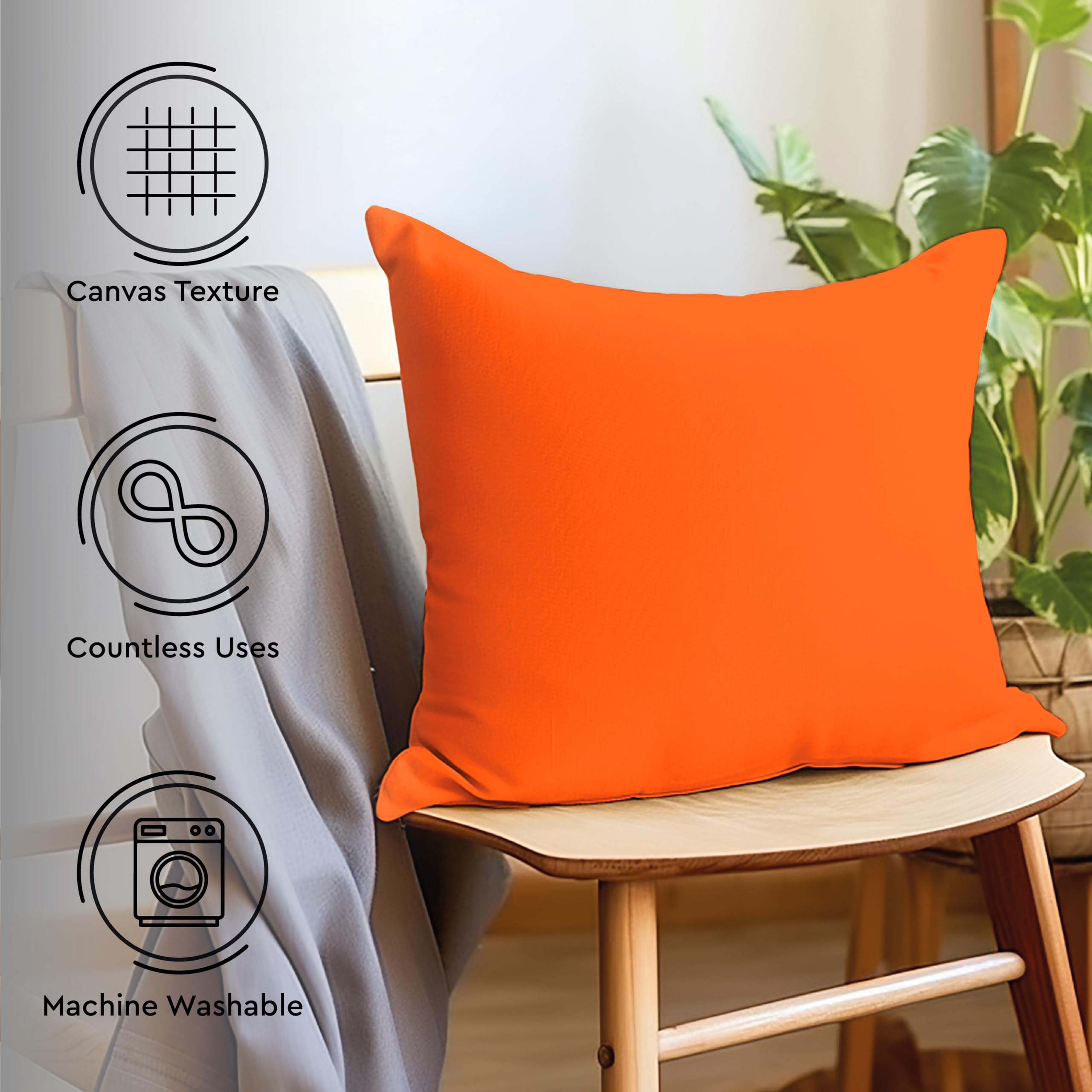 Encasa XO Decorative Throw Pillow Covers Set of 2 - 18x18 Inch Orange Cotton Cushion Covers with Improved Zippers for Living Room, Bedroom, Sofa & Couch (No Inserts Included) | Perfect for Home Decor, Accent Pillows and Cozy Interior Styling