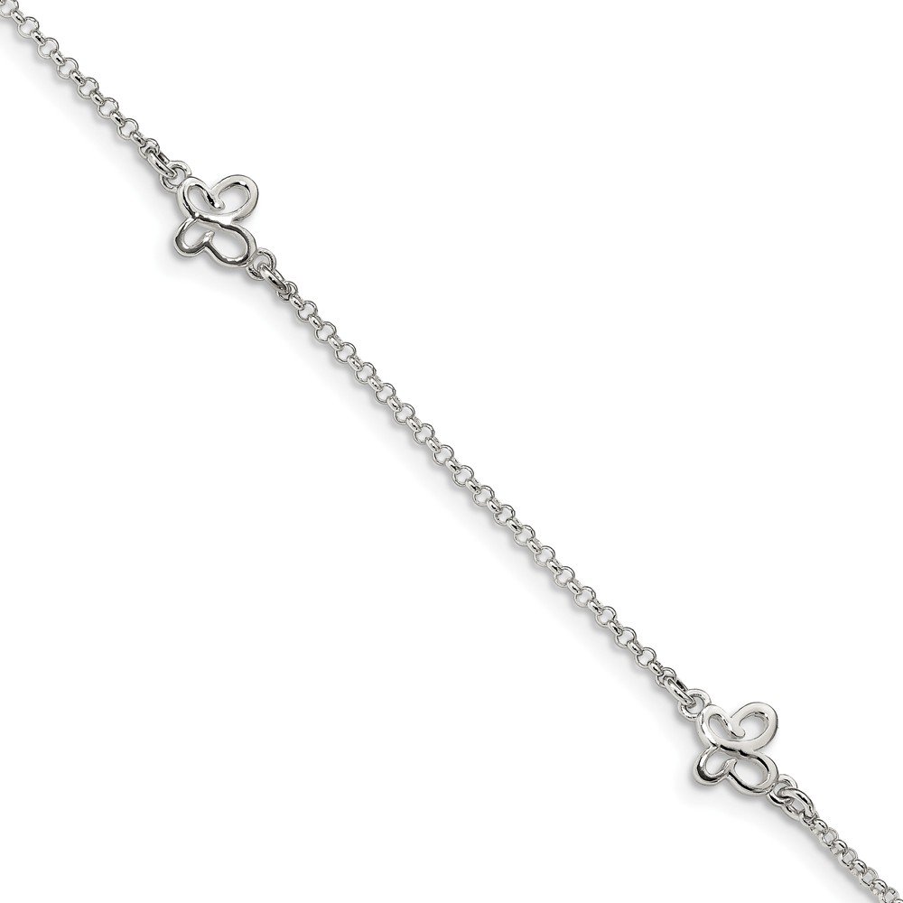 925 Sterling Silver Butterfly Anklet - 9