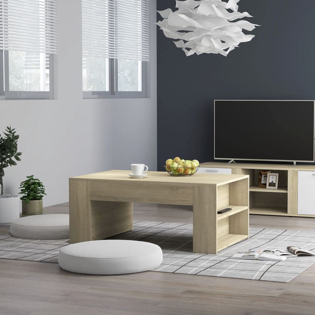 Modern Coffee Table with Storage Shelves - Sonoma Oak 39.4