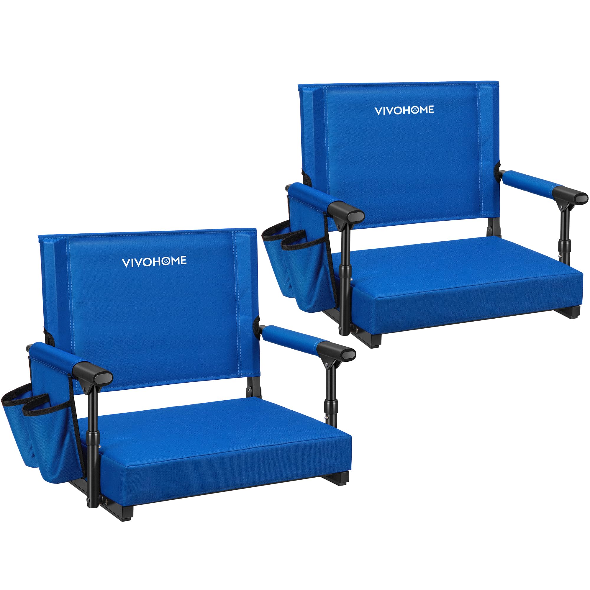 VIVOHOME 2 Pack Portable Stadium Seats with Back Support & Cushion - Bleacher Chairs with Cup Holder & Shoulder Strap for Outdoor Sports, Concerts & Picnics