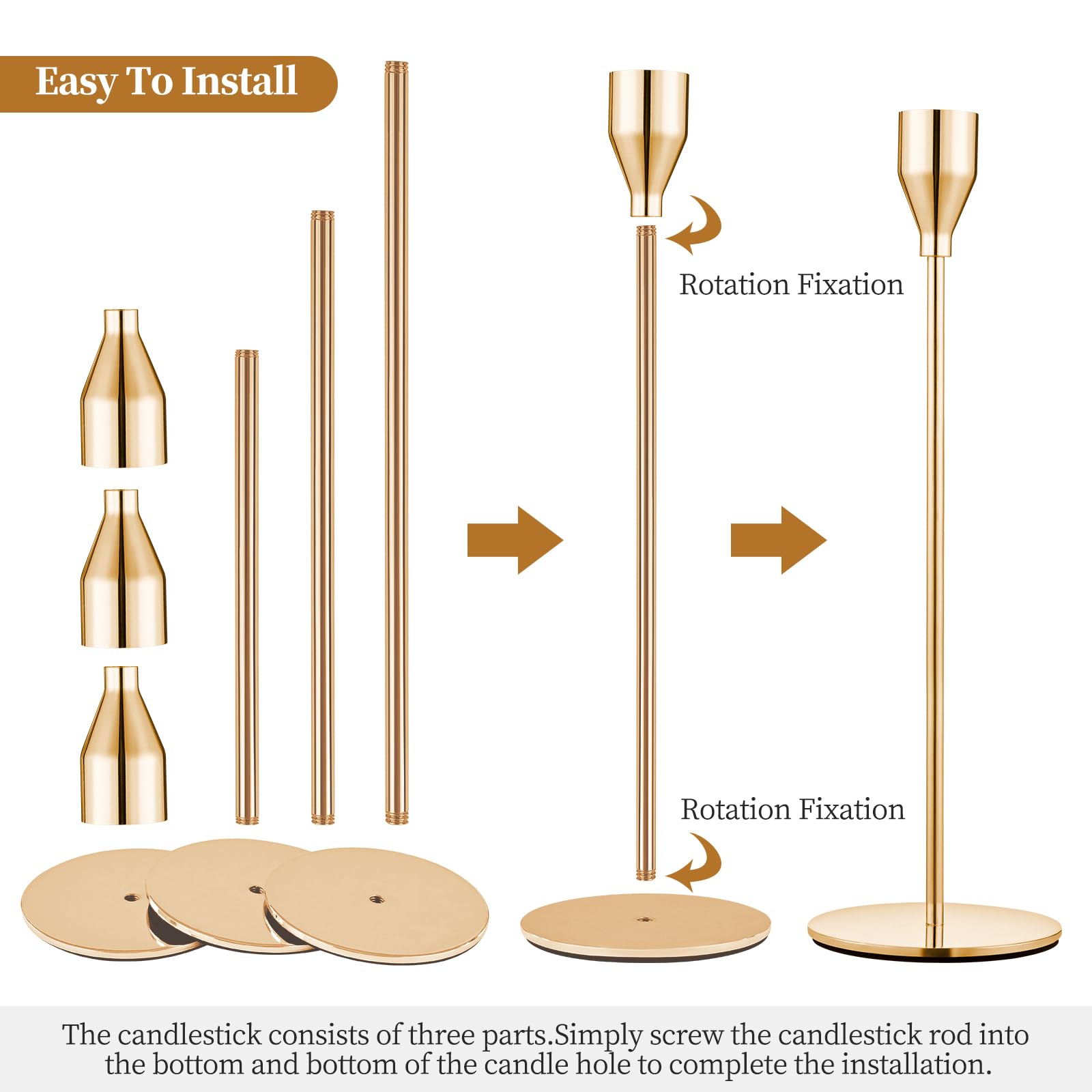 30 Pack Gold Taper Candle Holders - Elegant Metal Candlestick Holders for 3/4 Inch Candles & LED Candles - Perfect for Wedding Centerpieces, Dining Table Decor, Party Arrangements & Home Decoration