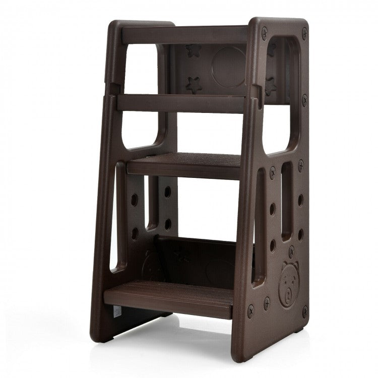 Safe & Sturdy Kids Kitchen Step Stool with Double Safety Rails - Non-Slip Brown Wooden Toddler Helper for Cooking, Baking & Bathroom Sink Access - Perfect Gift for 2-6 Year Olds