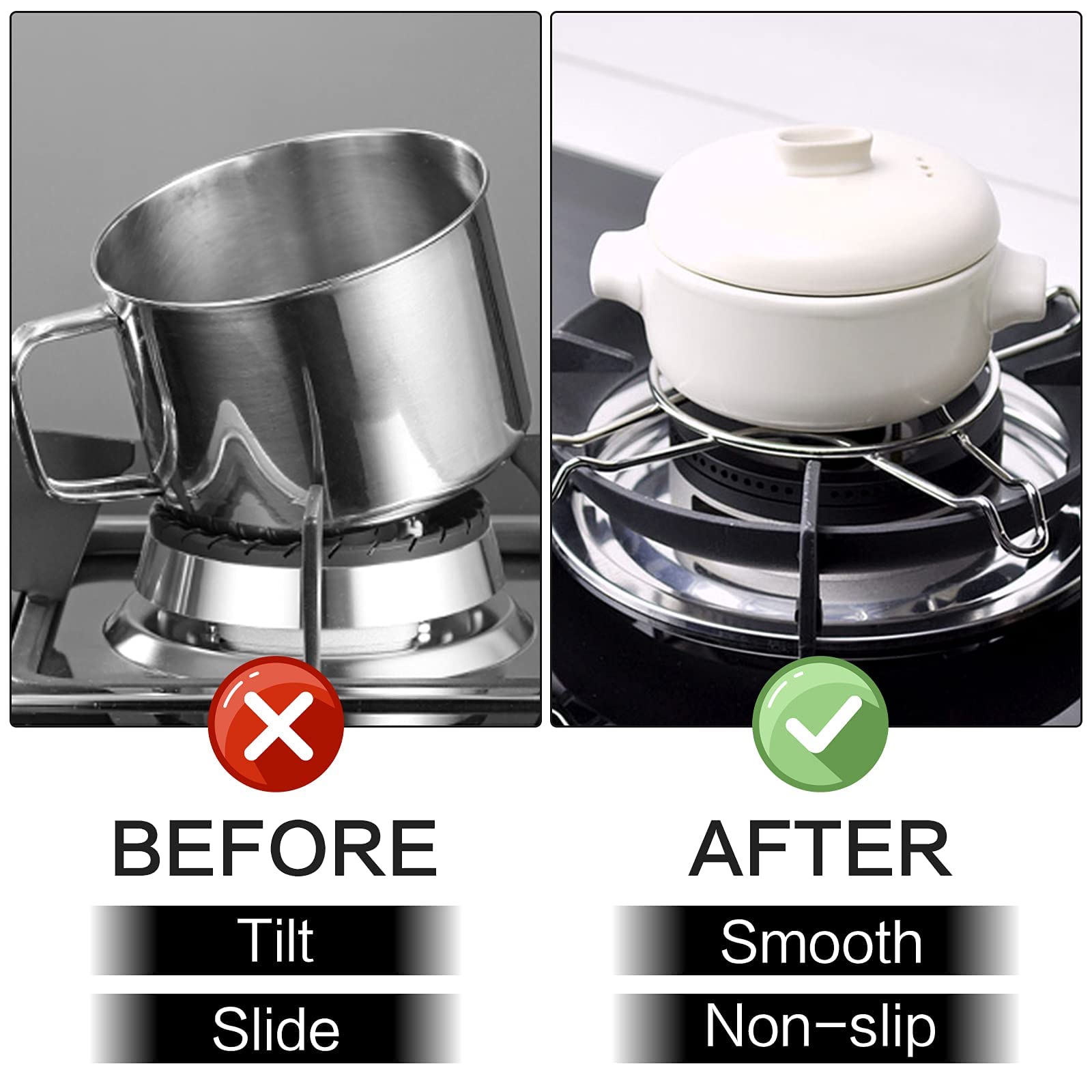 2-Piece Universal Stainless Steel Gas Stove Burner Support Ring - Non-Slip, Heat-Resistant for Woks, Pots & Coffee Makers - Perfect for Kitchen Stove Top & Outdoor Cooking