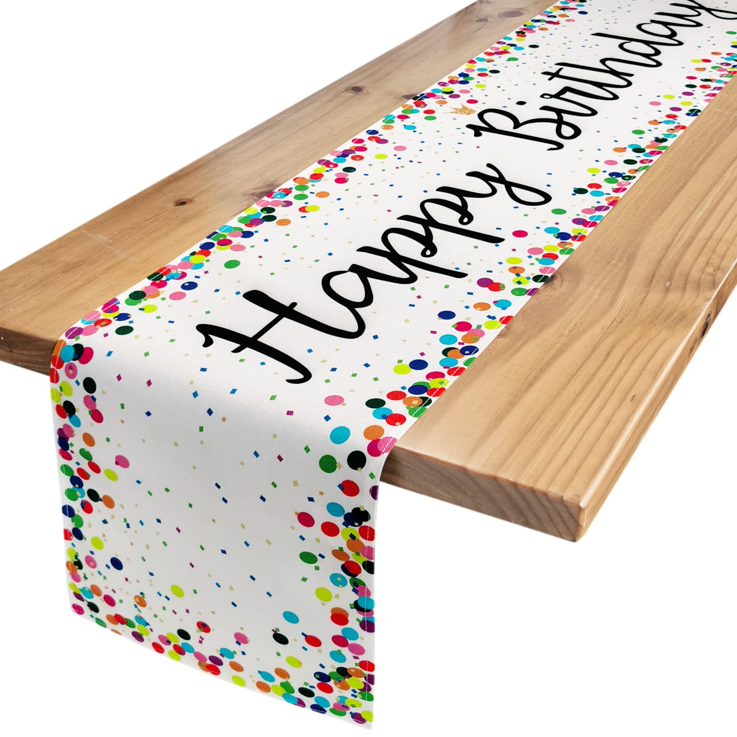Letjolt Happy Birthday Table Runner 12x72 Inches - Polka Dot Party Table Decoration for Birthday Celebrations, White - Perfect for Birthday Parties, Baby Showers & Anniversary Decor