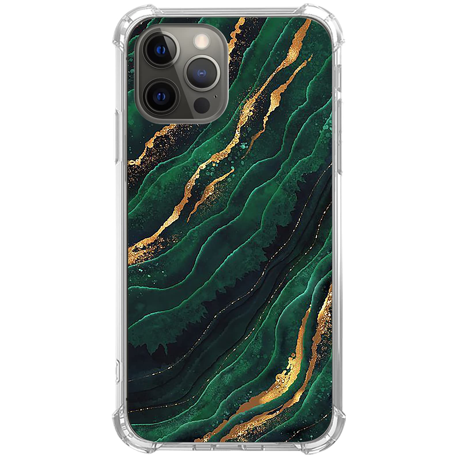 Elegant Green Gold Marble Phone Case for iPhone 13 Pro Max - Trendy Dark Green Marble Design with TPU Bumper Cover - Perfect for Daily Use, Office & Travel Protection
