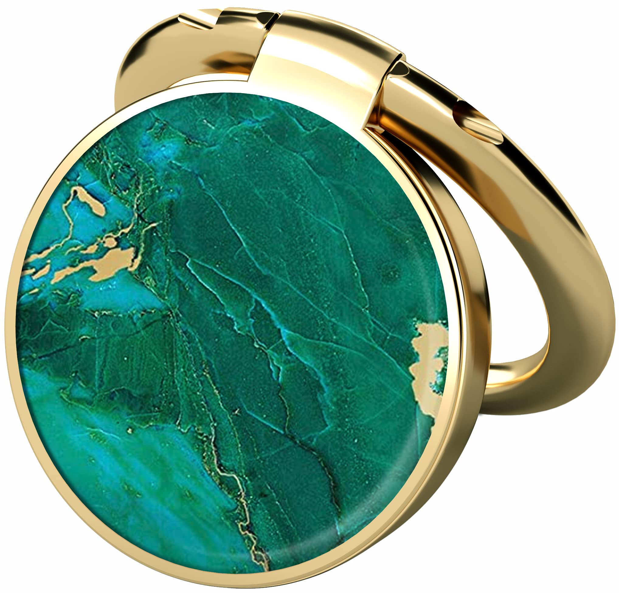 Magnetic Phone Ring Holder - Gold Metal Grip Stand for iPhone 13/12/11, Car Mount Compatible, Green Marble Design