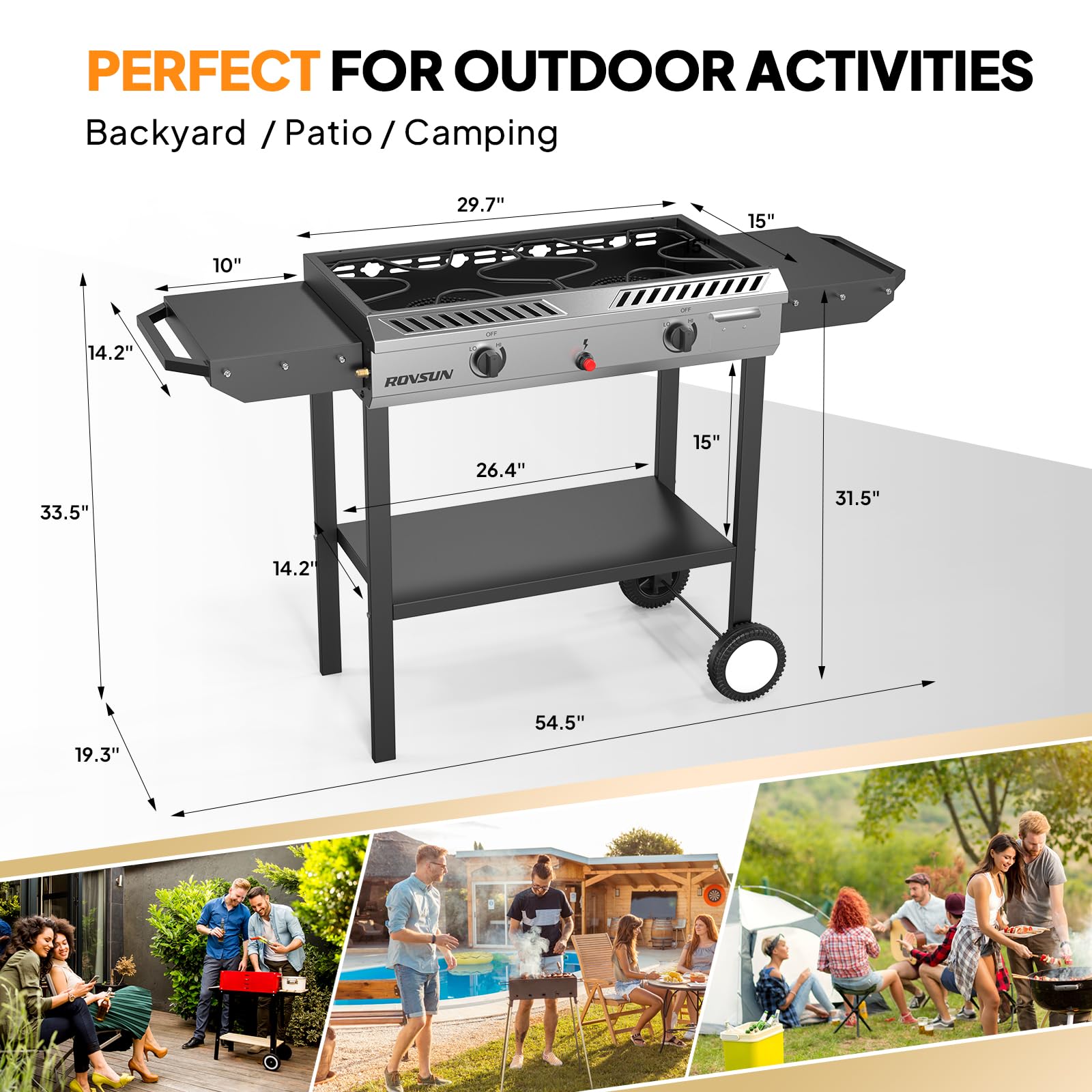ROVSUN 2 Burner Outdoor Propane Gas Stove with Auto-Ignition - 150,000 BTU High-Power Camping & Backyard Cooking Stove with Regulator & Side Shelves - Perfect for Grilling, Home Brewing, Canning & Turkey Frying - Ideal for Patio, Picnic, Tailgating & Outdoor Adventures
