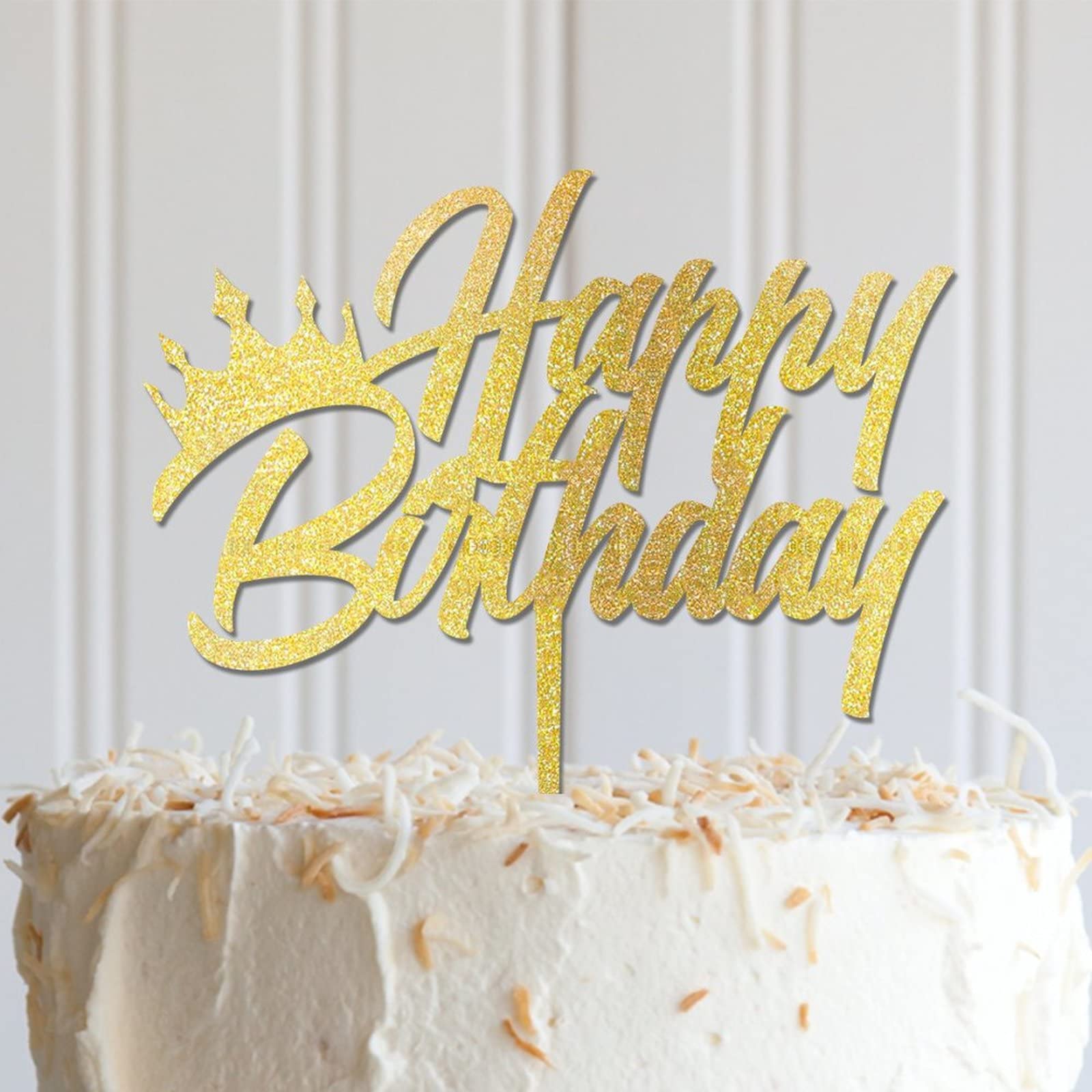 Personalized Elegant Wooden Happy Birthday Cake Toppers for Kids & Adults - Custom Name Anniversary Party Decorations, Bridal Shower Gift Ideas with Glitter - Perfect for Birthday Cakes, Anniversary Celebrations and Special Occasions