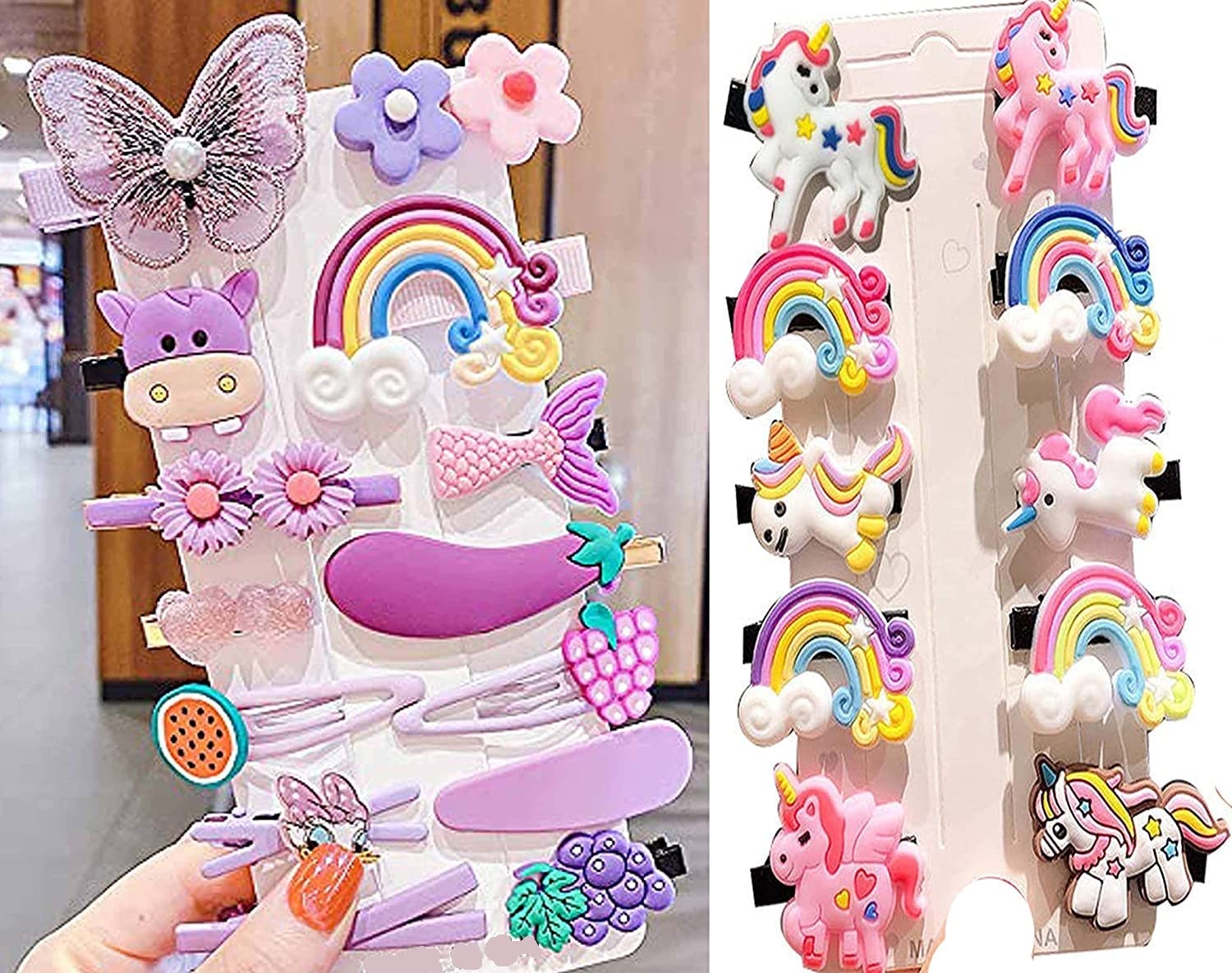 12 PCS Cute Hair Clips for Baby Girls - Unicorn, Ice Cream, Cartoon, Rainbow, Flower & Animal Hair Barrettes | Hair Accessories for Toddlers & Kids | Perfect for School, Parties & Daily Styling