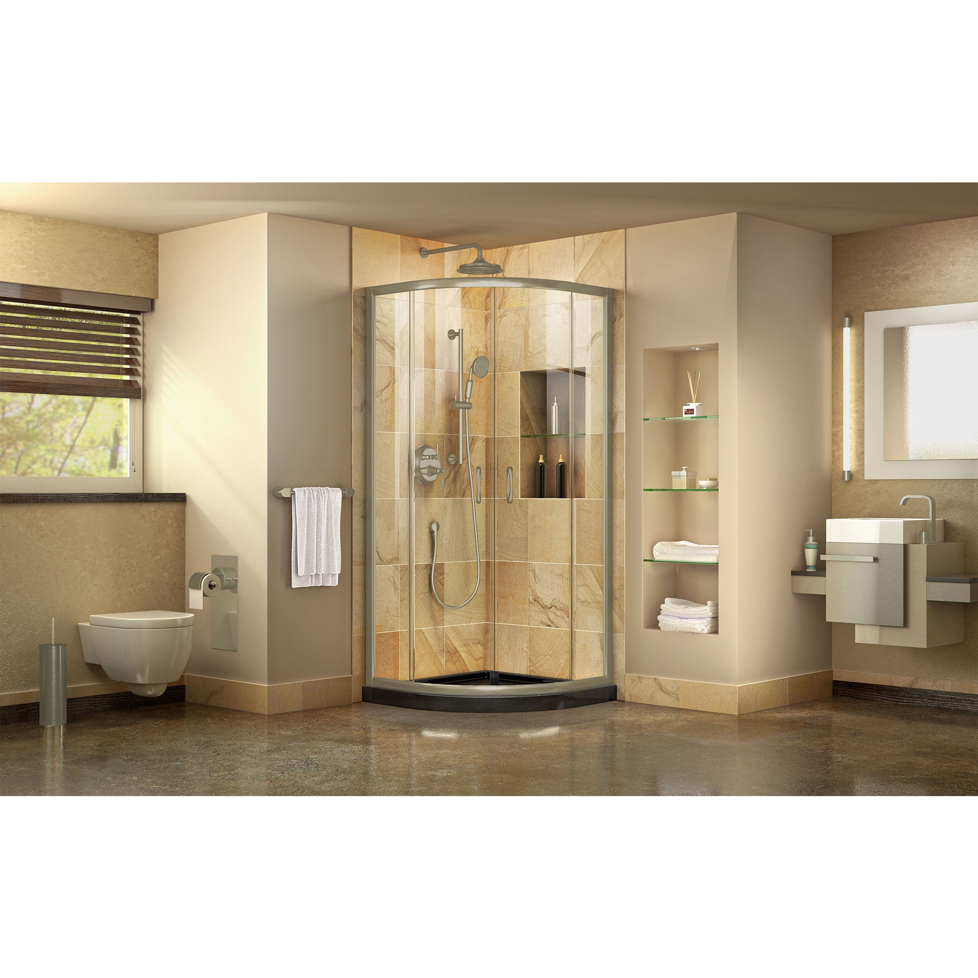 DreamLine Prime 38x38x74.75 Inch Corner Sliding Shower Enclosure with SlimLine Shower Base Kit - Clear Glass - Perfect for Small Bathrooms and Space-Saving Bathroom Remodels