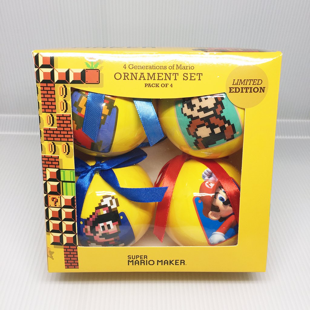 Limited Edition Super Mario Maker 4 Generations of Mario Ornament Set - Collectible Nintendo Decor for Christmas Tree, Gaming Room & Mario Fan Gifts