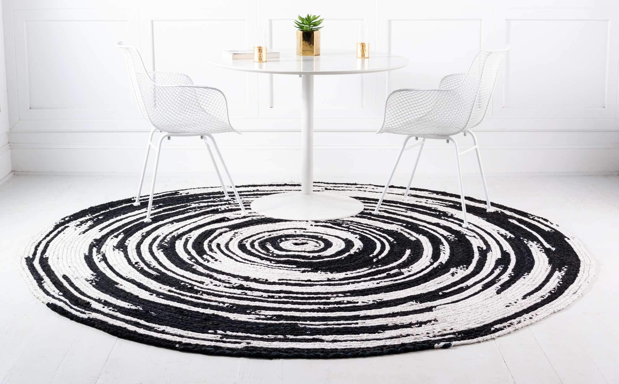 Unique Loom Braided Chindi Collection Casual Modern Black Round Rug (3' 3 x 3' 3) - Stylish Boho Home Decor for Living Room, Bedroom & Office