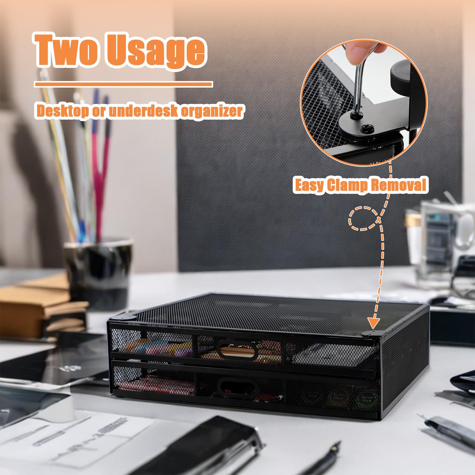 Under Desk Drawers - No Drill 2-Tier Slide Out Storage Organizer | Clamp-On Large Capacity Desktop Drawer for Office, School & Home | Perfect for Storing Stationery, Files & Office Supplies