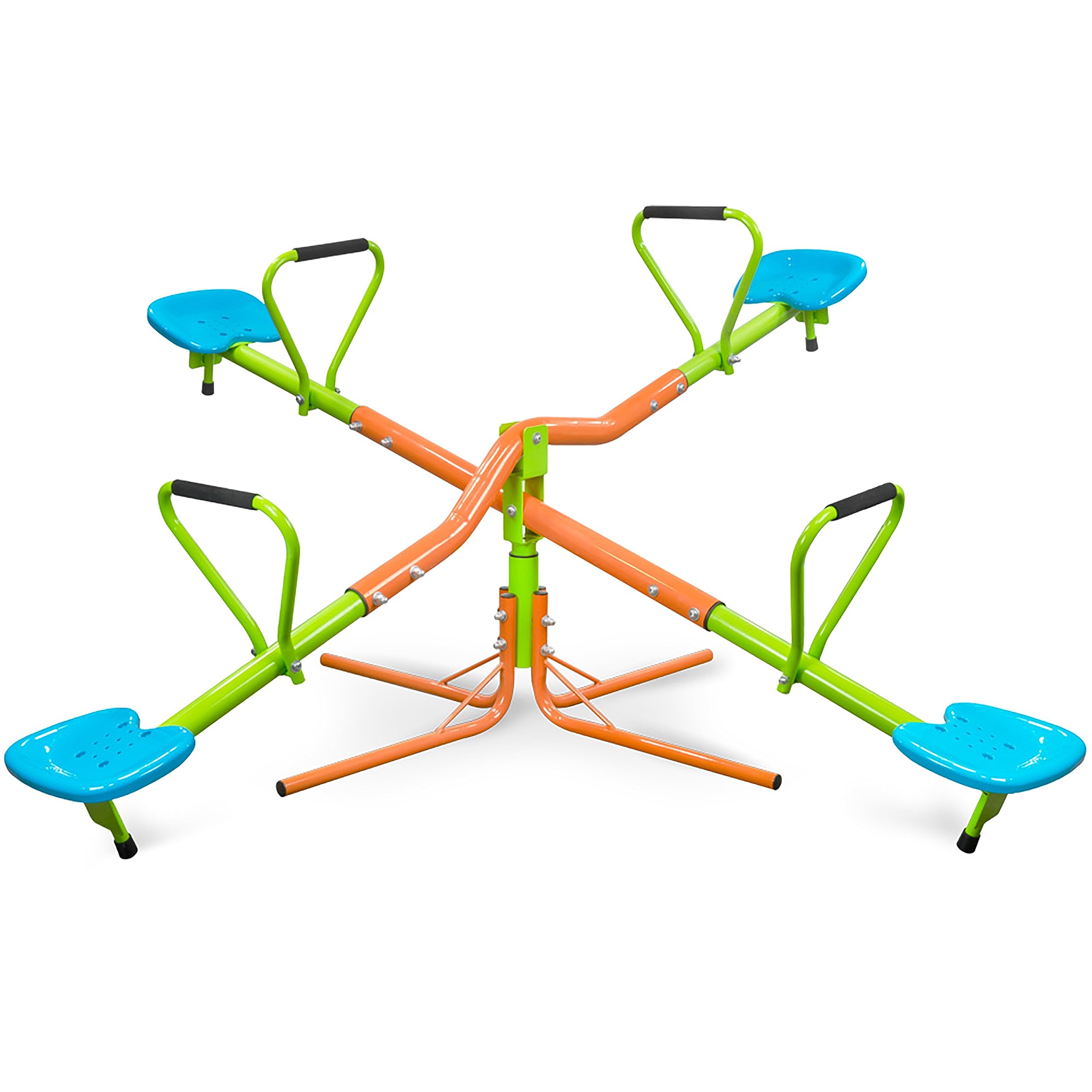 360 Degree Rotating Outdoor Playground Seesaw for Kids - 4 Seats, Sturdy Plastic, Blue & Green - Perfect for Backyards, Parks & Daycares - Ages 3+