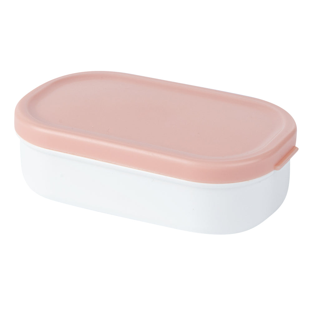 Bento Tek 3 oz White Buddha Box Snack & Sauce Containers with Pink Lids - 4-Pack (3.75