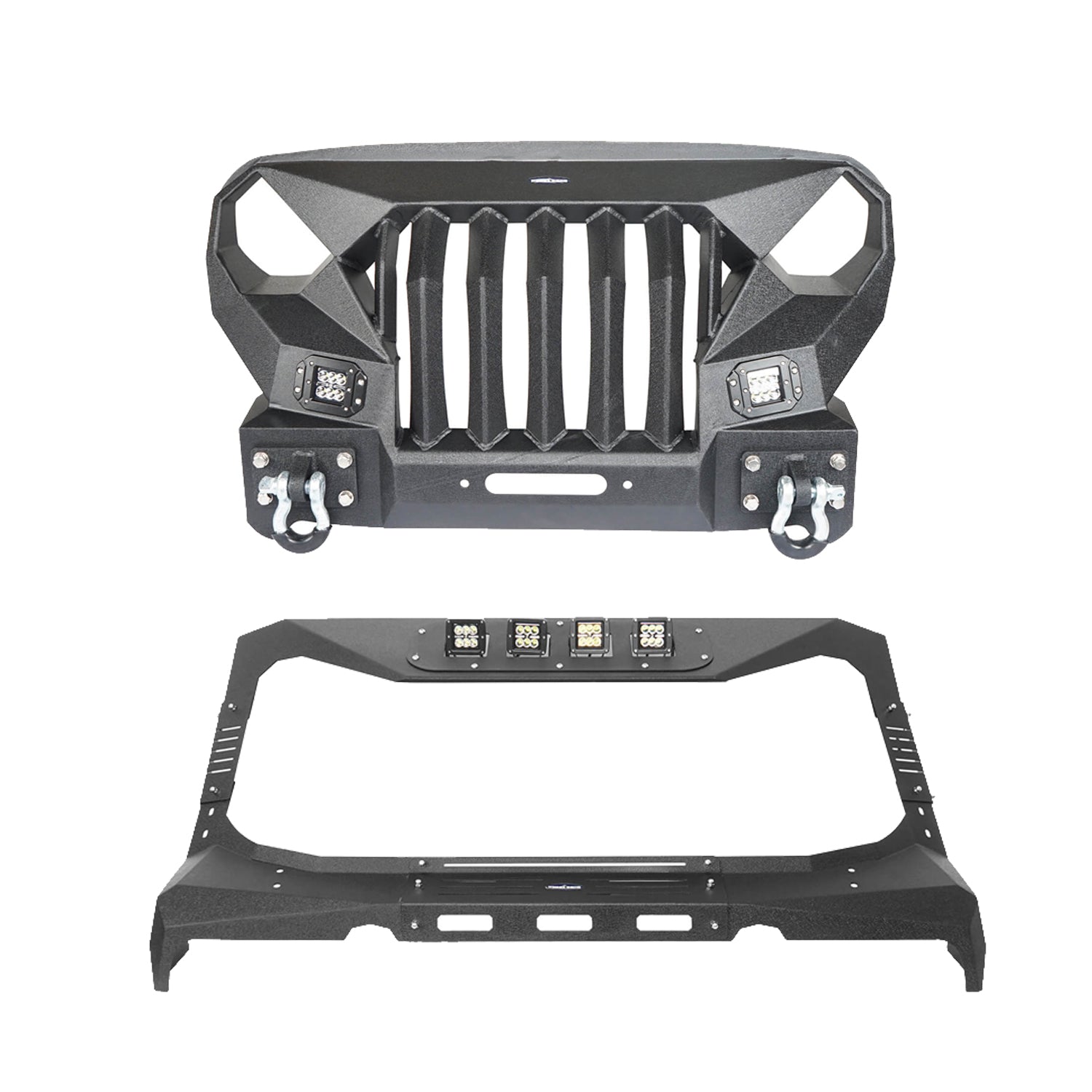 Mad Max Front Bumper with Steel Grille Guard & Windshield Frame Cover for 2007-2018 Jeep Wrangler JK - Heavy Duty Off-Road Protection for Adventure & Rock Crawling