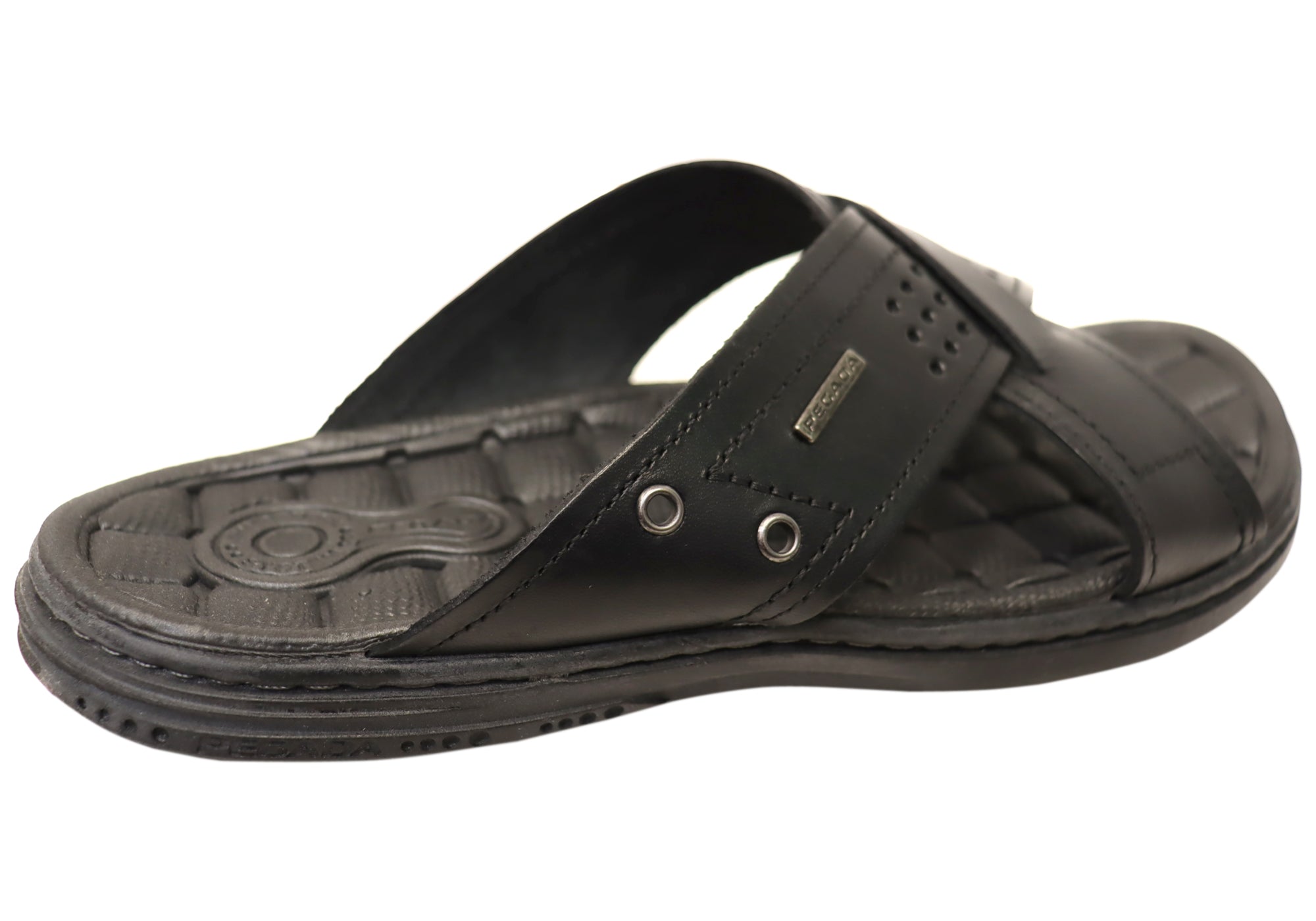 **Perry Men's Comfortable Leather Slides Sandals - Handmade in Brazil - Perfect for Casual Wear, Beach & Poolside**