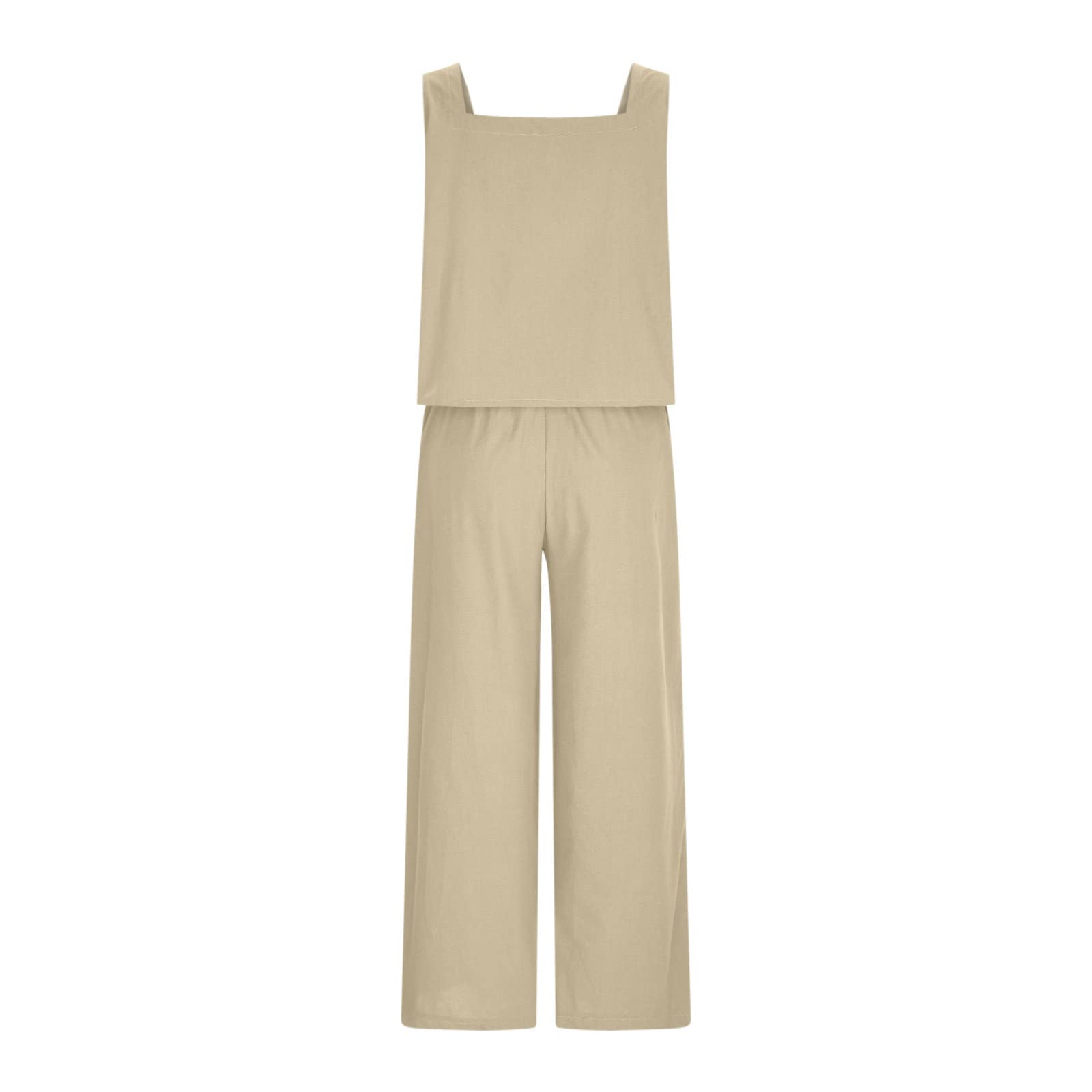 Women's 2-Piece Linen Lounge Set - Sleeveless Vest Top & Loose Straight Pants | Summer Beach Vacation Outfits | Perfect for Relaxing at Home, Resort Wear & Tropical Getaways
