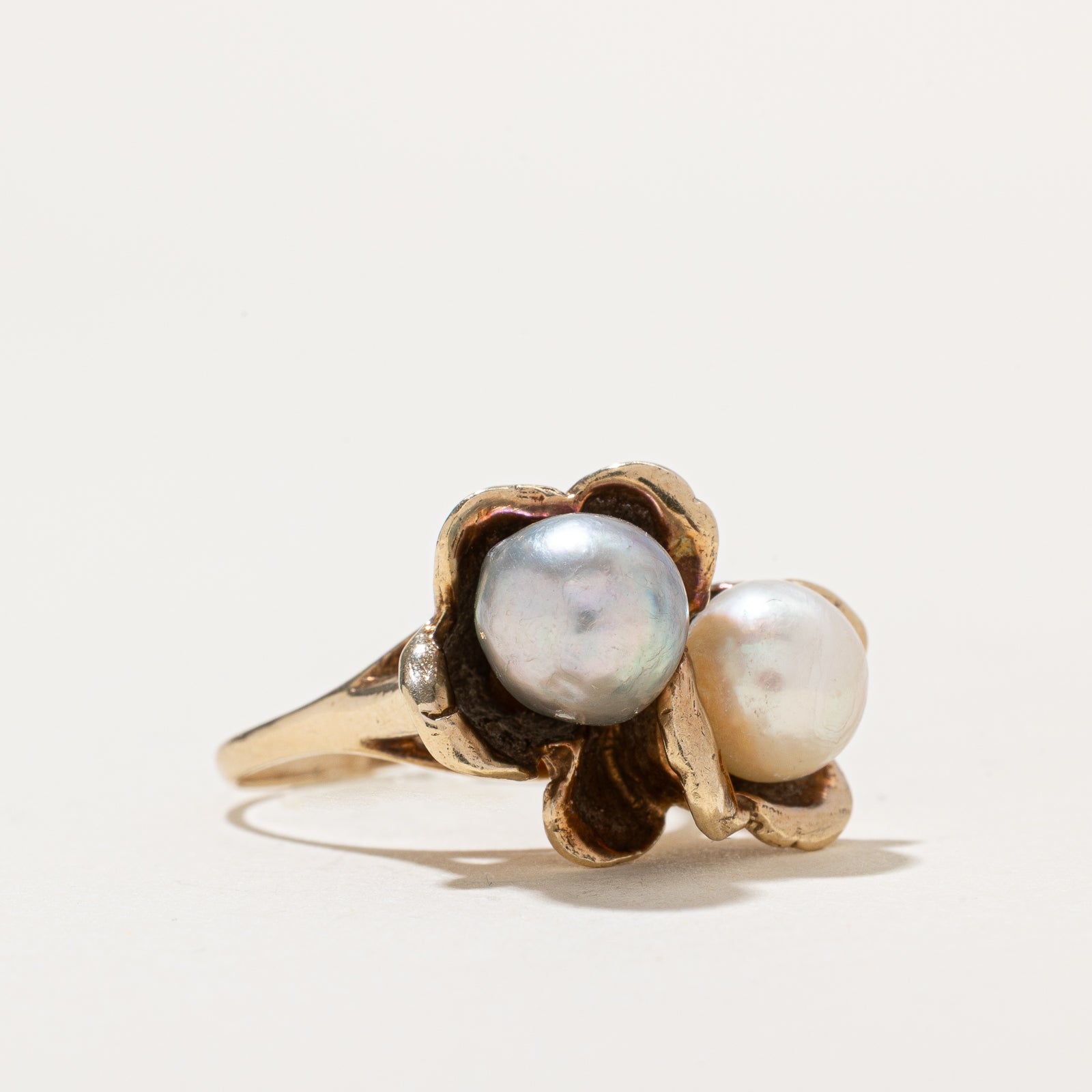 Two Stone Pearl Flower Cocktail Ring for Women - Size 6 | Elegant Statement Jewelry for Parties, Weddings & Special Occasions