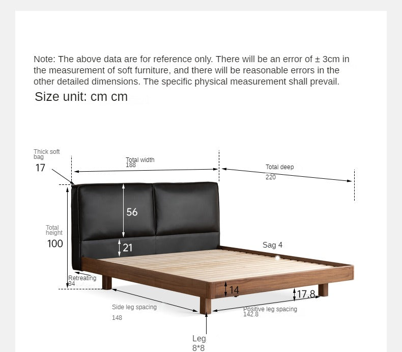 Solid Black Walnut Wood Leather Upholstered Suspended Bed with LED Lighting - Perfect for Modern Bedroom, Guest Room, and Luxury Home Decor