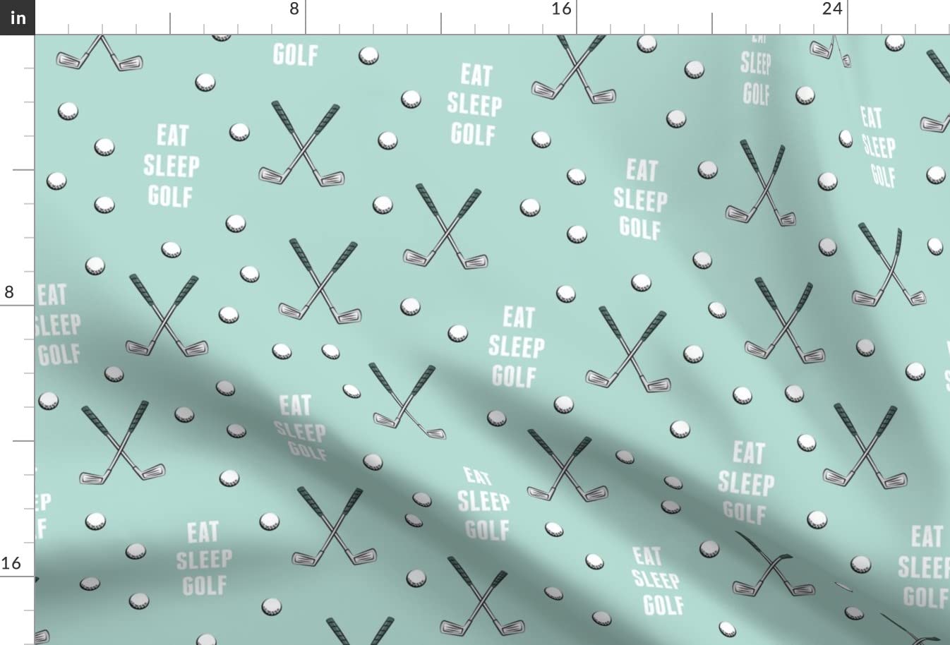 Eat Sleep Golf Dark Mint Golf Balls & Clubs Printed Minky Fabric Fat Quarter - Soft Plush Material for Sewing Baby Blankets, Quilt Backing & DIY Crafts - Perfect for Golf Lovers, Nursery Decor & Sports Themed Projects