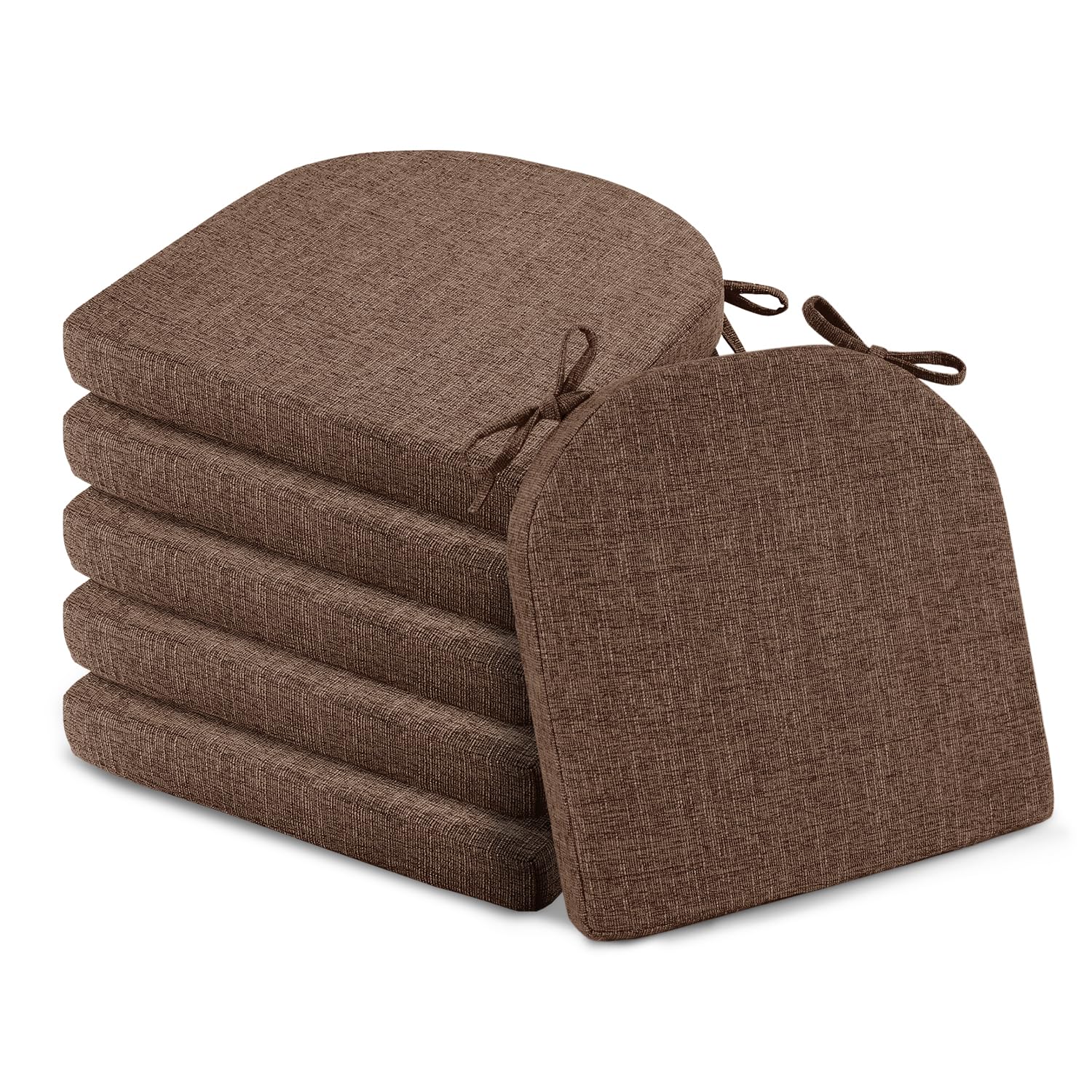 Premium 6-Pack Non-Slip Dining Chair Cushions with Ties - 16x16 Inch Kitchen Chair Pads for Comfort & Style (Brown) - Perfect for Home Dining Rooms, Restaurants, and Office Seating