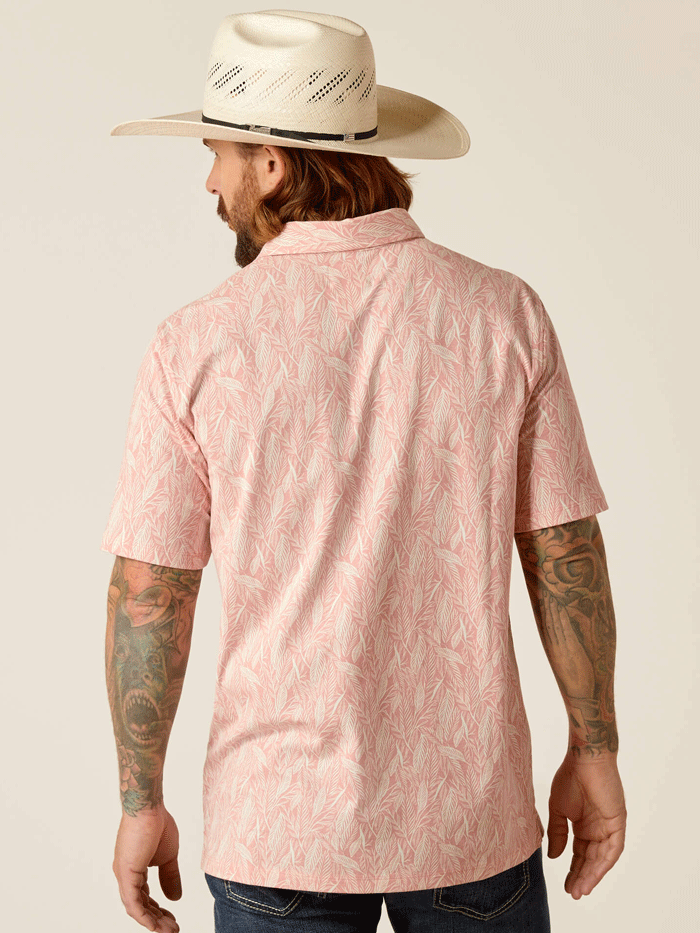 Ariat Men's Retro Polo Shirt - Classic Cotton Short Sleeve Button Down Collar Casual Shirt (Rose) for Golf, Work & Everyday Wear