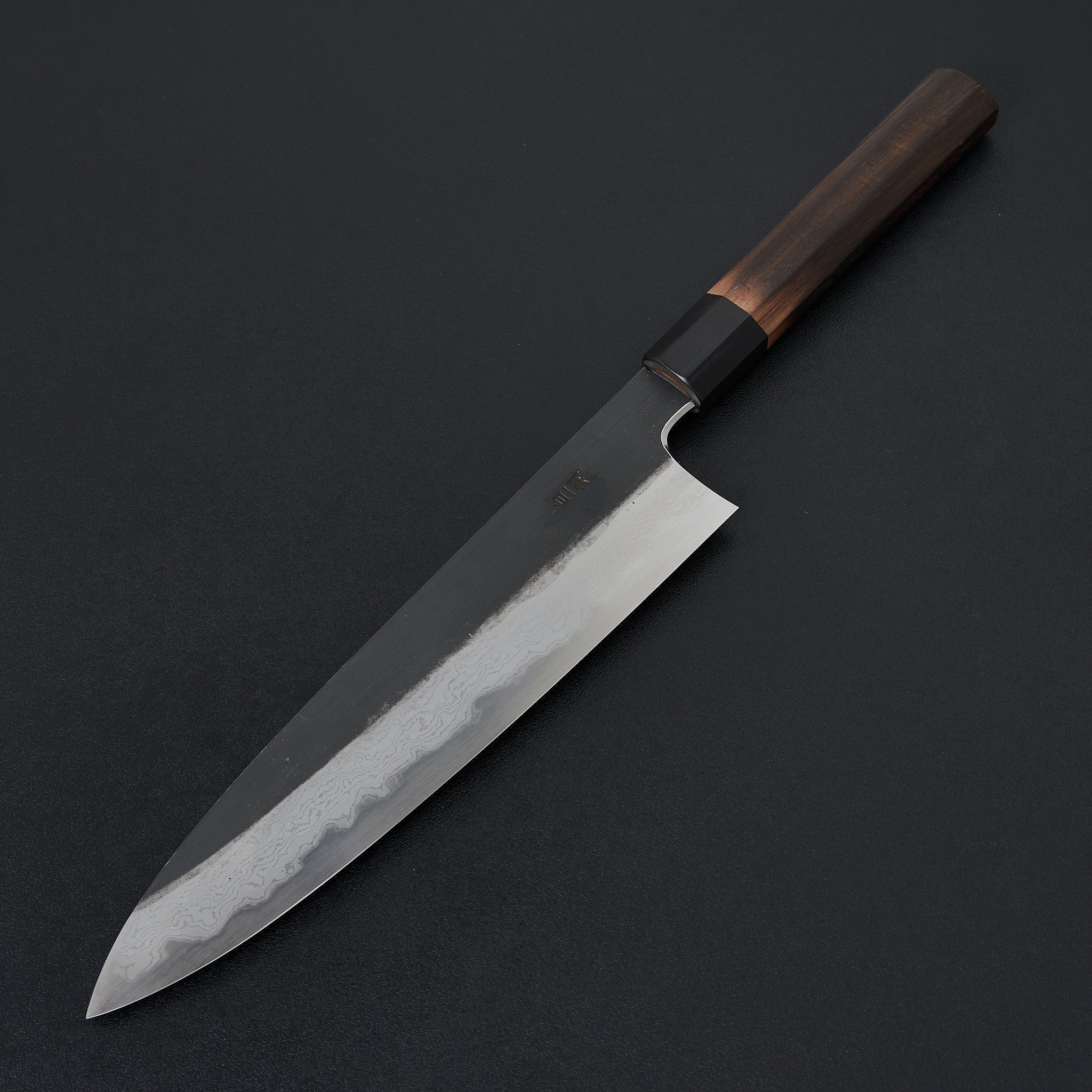 Hitohira Togashi White #1 Kurouchi Damascus Gyuto 240mm Japanese Chef Knife with Burnt Yakusugi Handle - Perfect for Sushi, Meat Slicing & Professional Kitchen Use