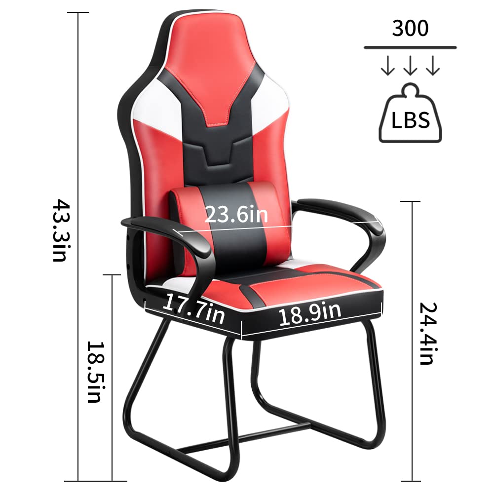 Ergonomic No-Wheels Office Chair with Arms - Sturdy Guest Chair for Home, Office & Gaming - Comfortable Desk Chair in Red for Workspace & Study